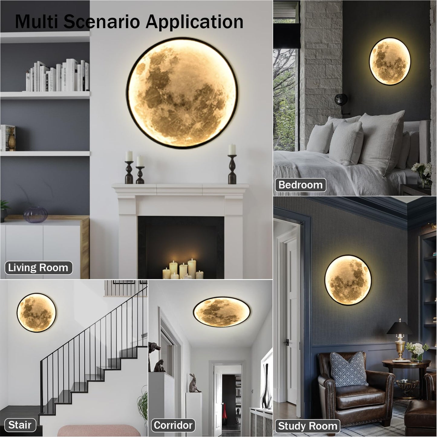 Clcmber Dimmable Moon Wall Light 31.5 Inch Indoor Plug in LED Wall Sconce with Romote Control Black Modern Wall Lamps for Bedroon Living Room Decor Lighted Wall Art