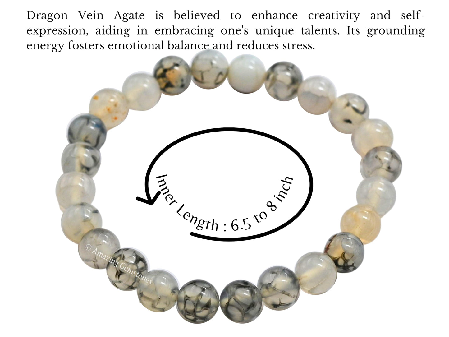 Amazing Gemstone Crystal Bracelet for Women Men's Gifts - Protection Healing Crystal Bracelet - 8mm Gemstone Beaded Stretchable Bracelet Pulseras Para Hombres Mujer Stocking Stuffers Mothers Day Gift (Dragon Vein Agate)