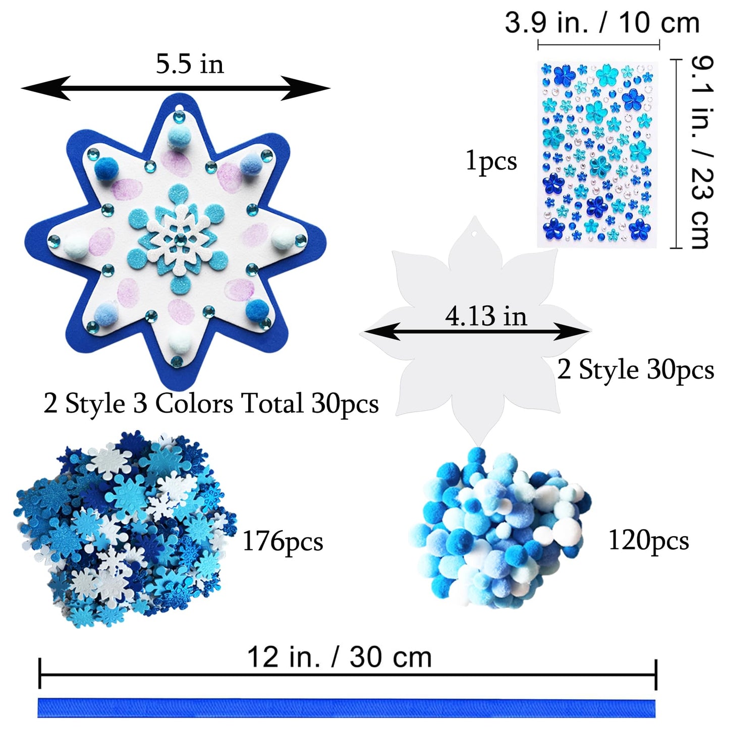 MLOLM 30 Sets Thumbprint Snowflake Craft Kit Christmas Thumbprint Ornament Kit Make Your Own Snowflake Sticker for Winter Christmas Frozen Home Activities Party Favors