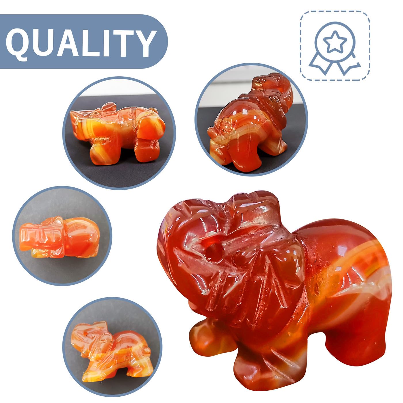 QINJIEJIE Red Carnelian Crystals Elephant Decor Cute Desk Stones Polished Figurine Natural Gemstones Luck Decoration Home Room Office Pocket Hippie Statue Meditation Spiritual Women