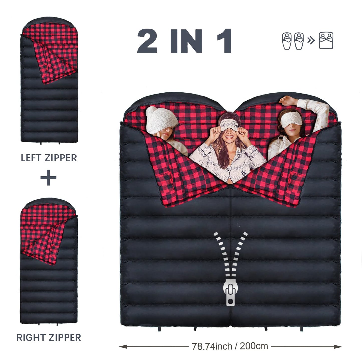 POEPORE 0 Degree Sleeping Bag 100% Cotton Flannel XXL Cold Weather Winter Oversized Sleeping Bag for Adults Camping Zero Degree Big and Tall with Compression Sack
