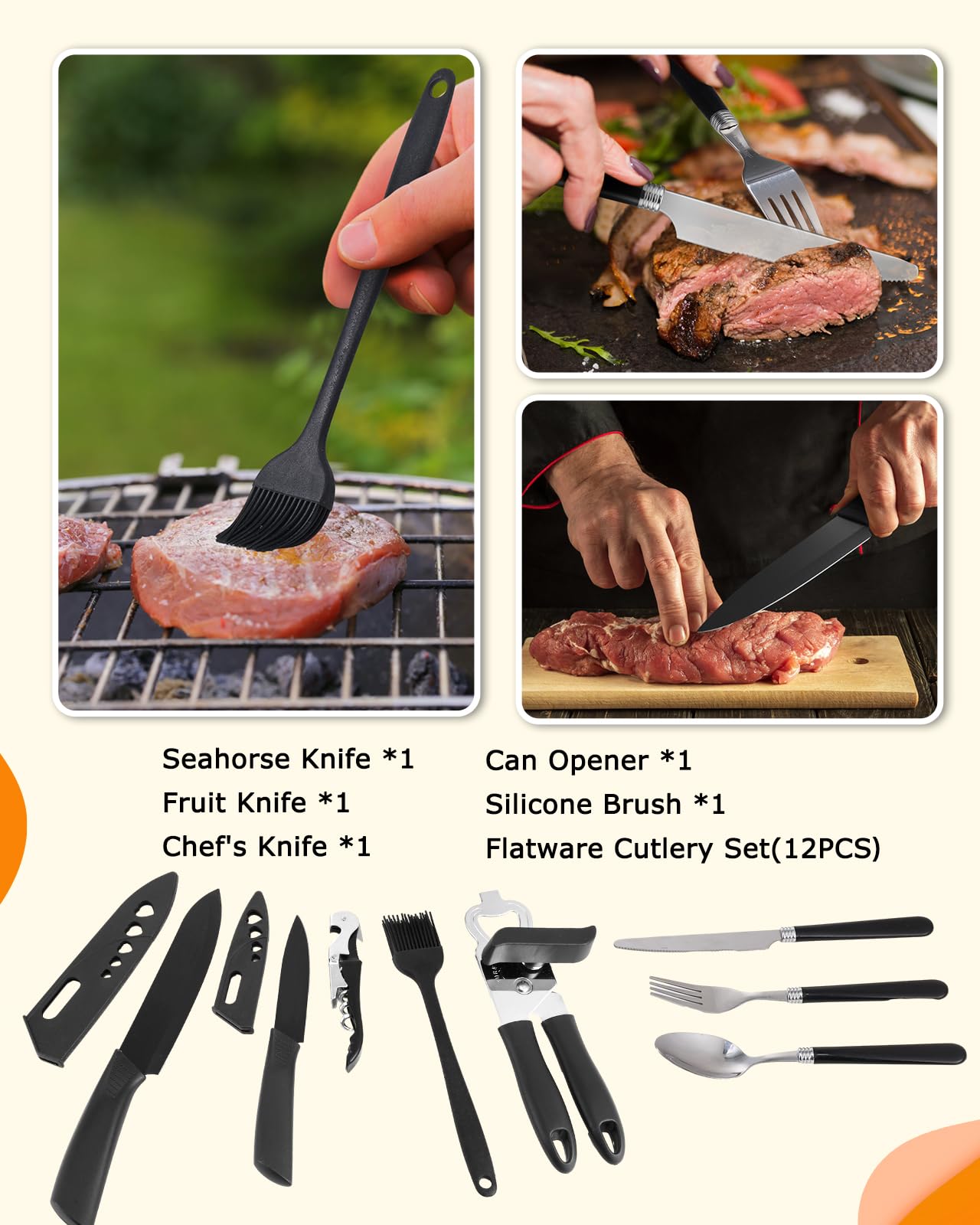 Hozzen 45-Pcs Camping Cooking Utensil Set - Car Camping Essentials Gear for Cooking and Grilling, Portable Camp Kitchen Set, Ideal Gift for RV Tent Camper, Picnics, BBQs, Parties