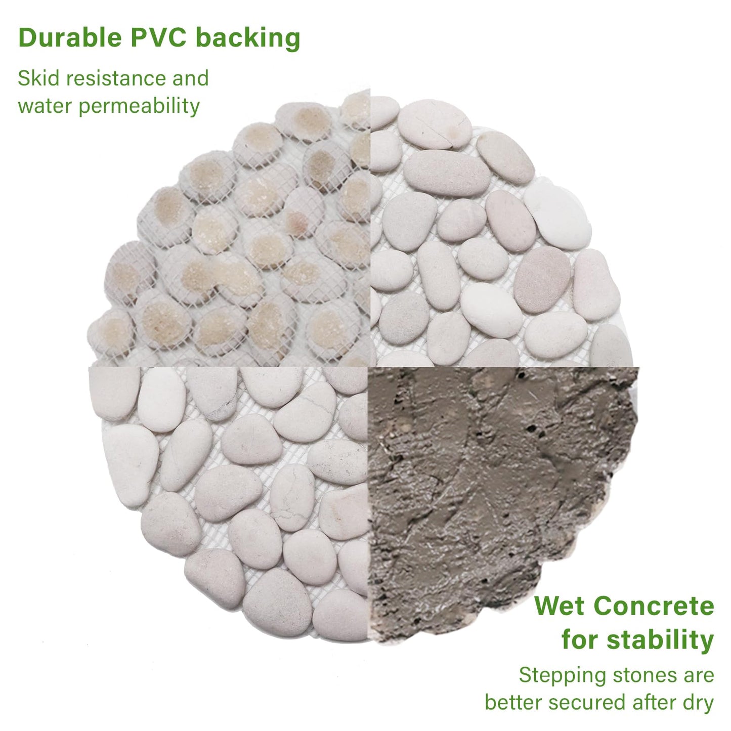 Ausluru 10in River Rock Stepping Stones Set - 6 Pack | Polished Pebble | Long-Lasting PVC Mesh Backing | Perfect for Garden Paths and Lawns Outdoor Landscaping Decoration | Rhombus and Round Set