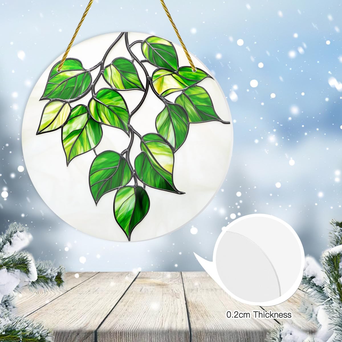 CDSASHCA Green Plants Shatterproof Acrylic Wall Art 6x6 Inch Nature Theme Decor for Living Room, Bathroom, Office Waterproof Stained Glass Panel with Leaf Patterns Easy Install Gift Idea