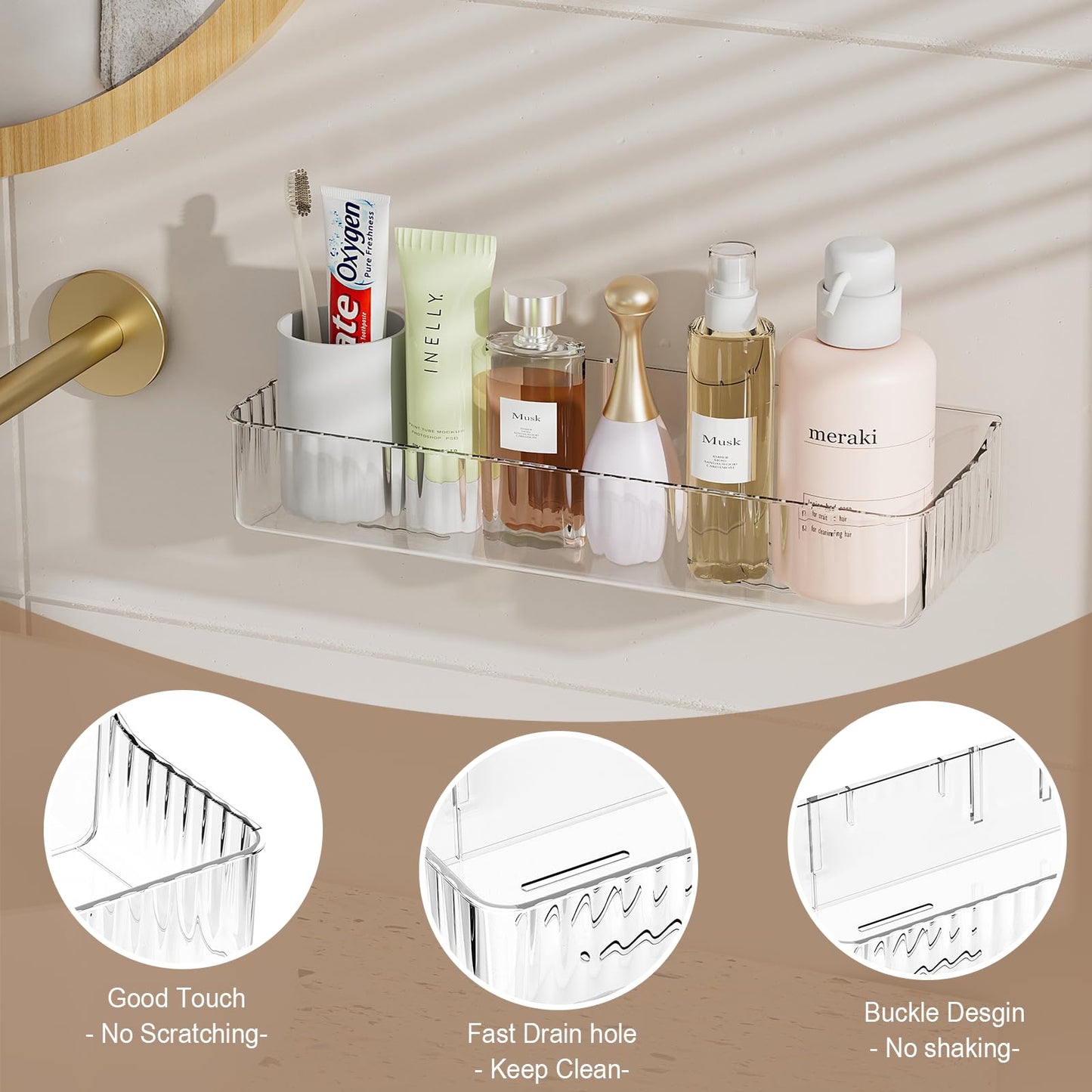 ZEXALOR Wall Mount Organizer for Kicthen, Bathroom, Dresser, Office, Pantry Storage and Organization - Clear Long Wall Basket Storage, Cabinet Door Organizer (13.9×4.7×2.8")