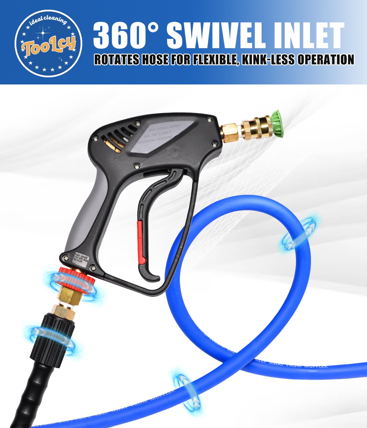 TOOLCY Pressure Washer Gun and Hose Kit, 50ft Kink Resistant Power Washer Hose and Gun with 5 Nozzle, 3/8" Swivel Quick Connector & M22-14mm Plug, Compatible with Simpson, Craftsman, Ryobi