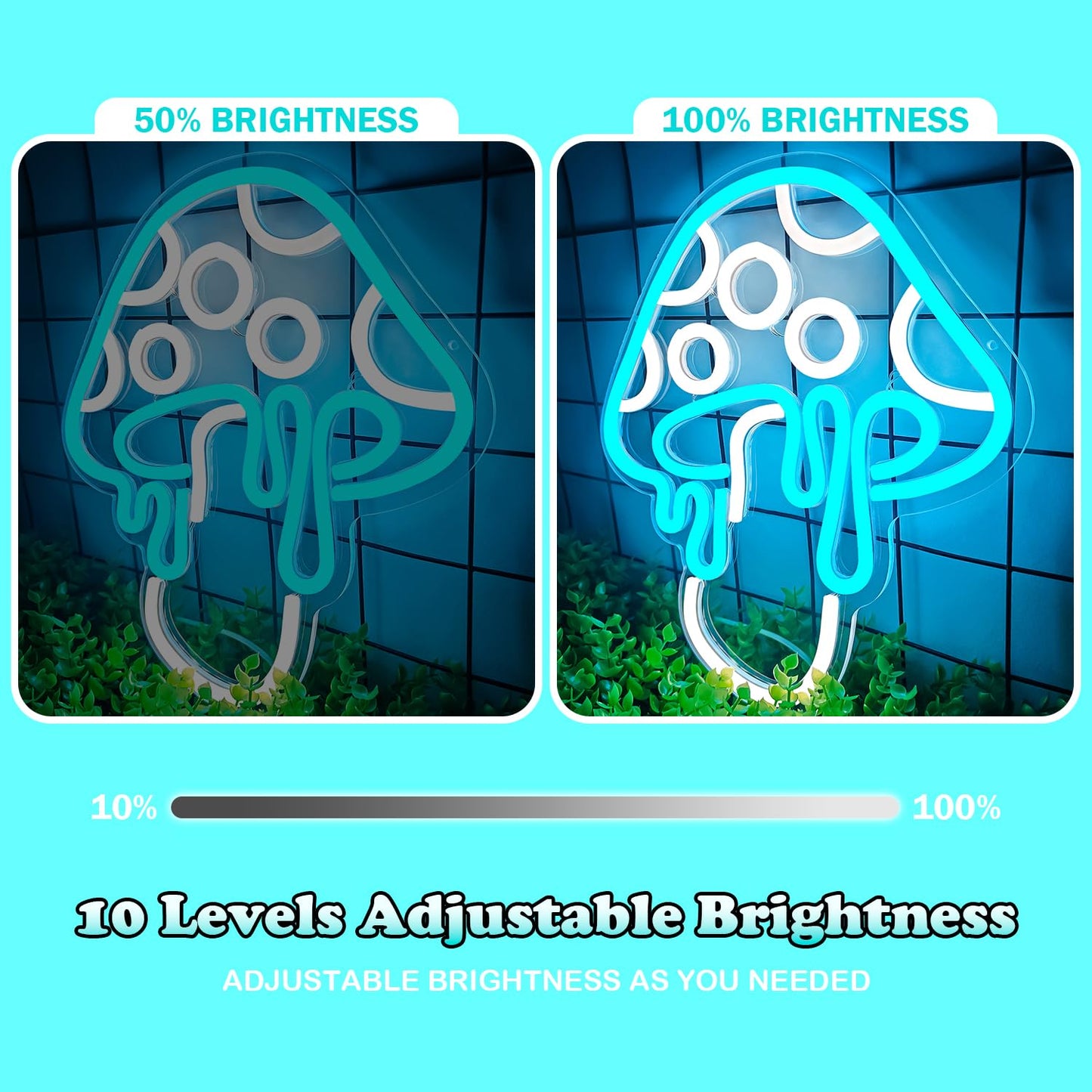 Ajoyferris Mushroom Neon Sign Dimmable Neon Light Sign Mushroom Night Light 3D Light Up Mushrooms Neon Signs for Wall Decor Game Room Bedroom Gift for Kids(Ice Blue)