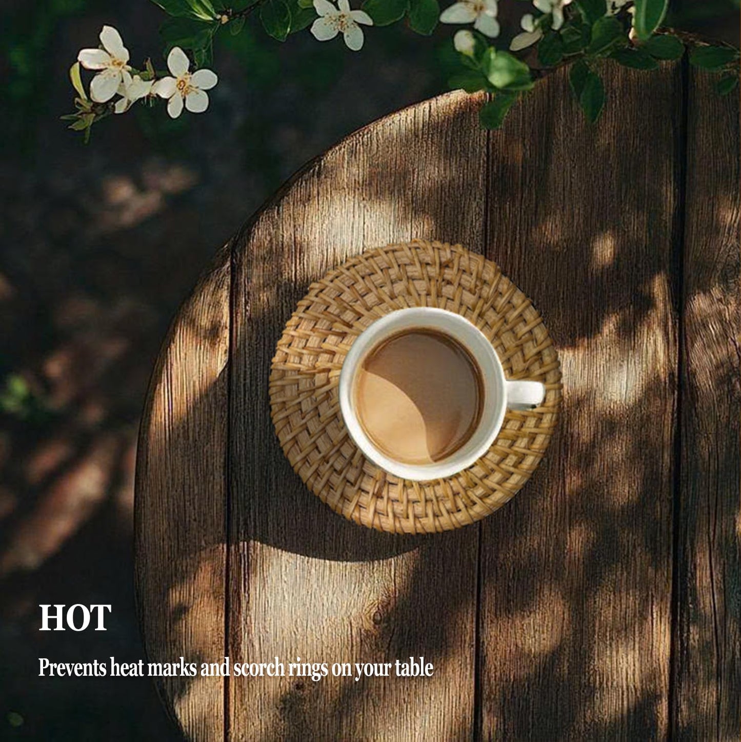 Set of 6PCS Handmade Rattan Coasters with Holder, Natural Wicker Boho Coasters, Heat-Resistant for Hot & Cold Drinks (Natural Rattan)