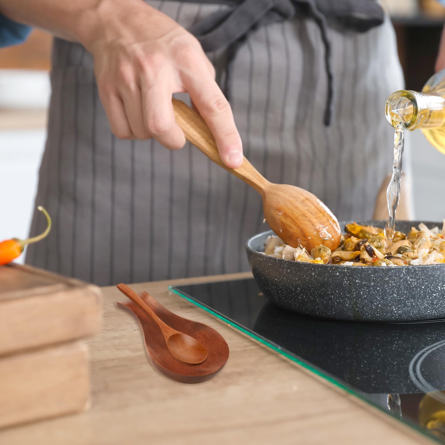 Wooden Spoon Rest for Stove Top - Spoon Holder for Kitchen Counter, Spatula, Cooking Tong, Modern, Smooth, 7.09 * 3.54in (Wood)