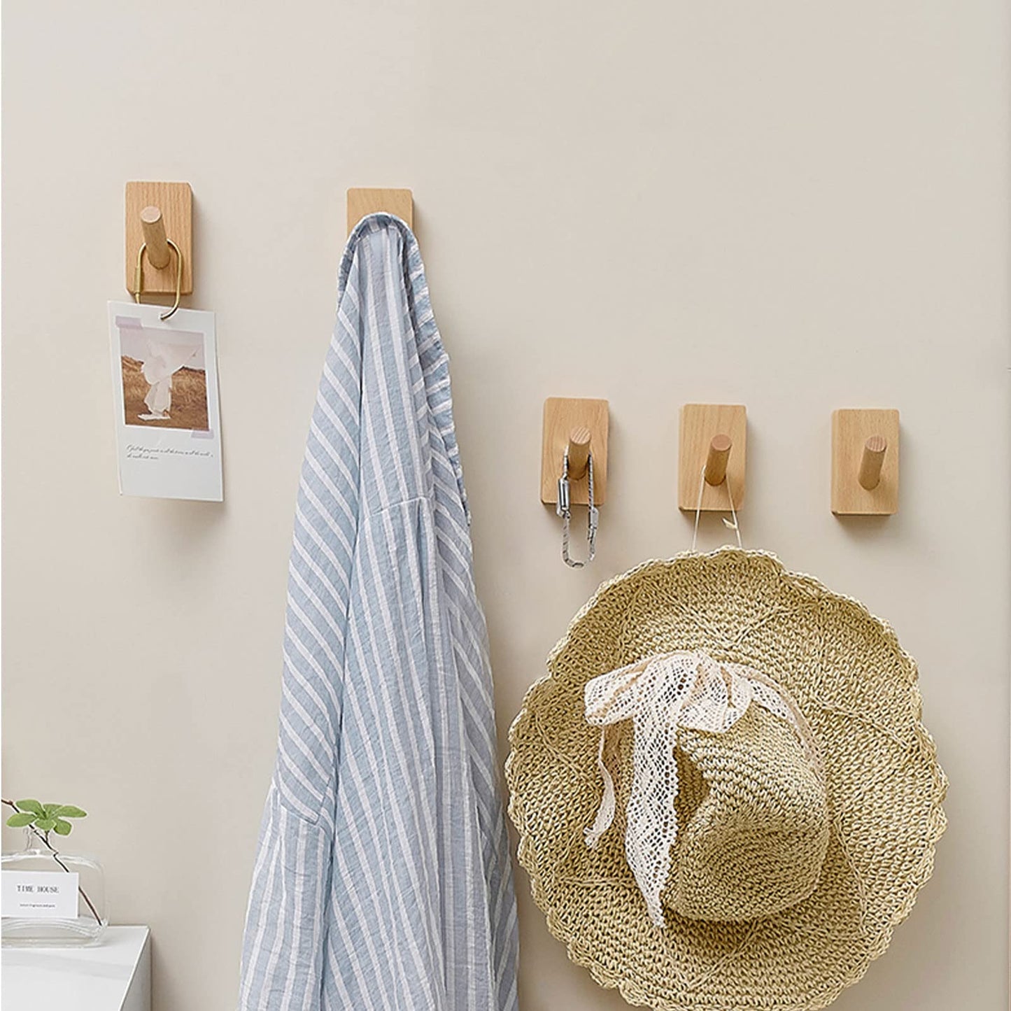 CoolCedar Wall Hooks Wood Hat Hooks Coat Rack Wall Mounted Extended Wooden Pegs for Hanging Keys, Cups, Baseball Caps, Pictures, Hat Hangers Rack. (6Pack)