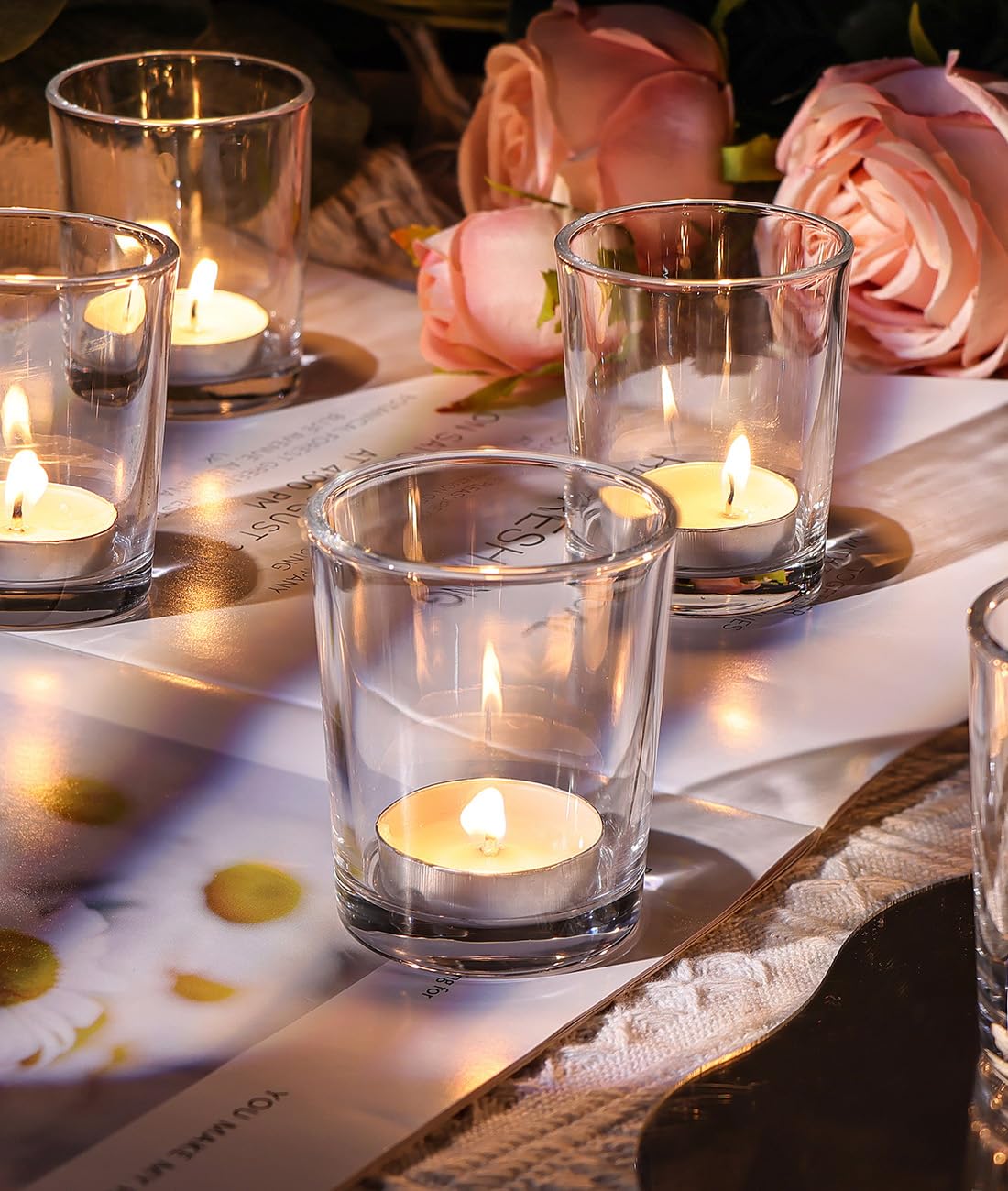 Letine 36-Pack Votive Candle Holders - Clear Glass Tea Light Holders - Glass Votive Candle Holder Bulk for Wedding Centerpieces/Home Table Decor/Propose/Christmas and Spring Party Decor