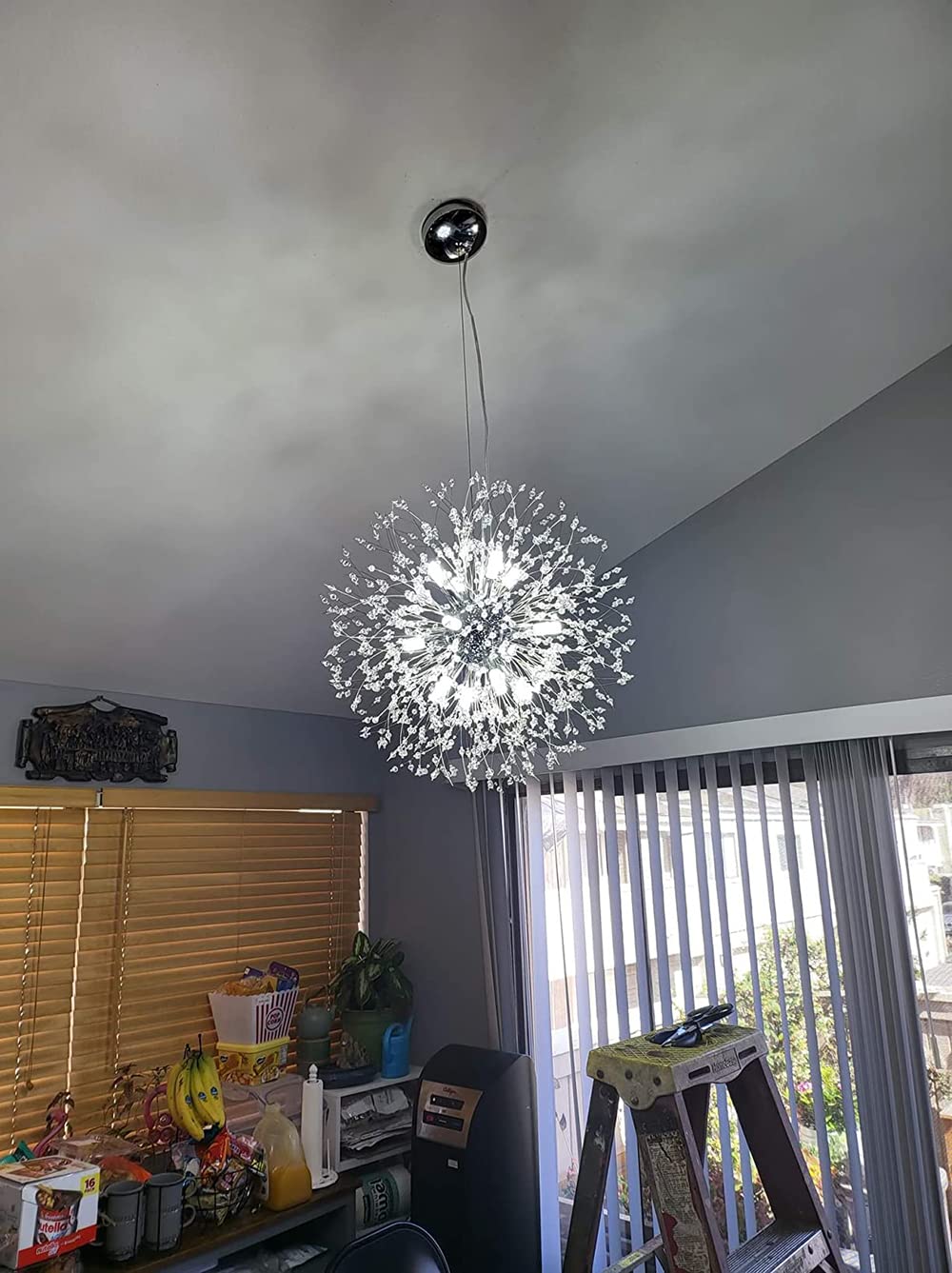 Yiisem Modern Crystal Chandeliers, 12-Light Chrome Dandelion Firework Pendant Lighting, Chandelier Light Fixtures for Dining Room Bedroom Living Room Kitchen Aisle Hallway Entryway