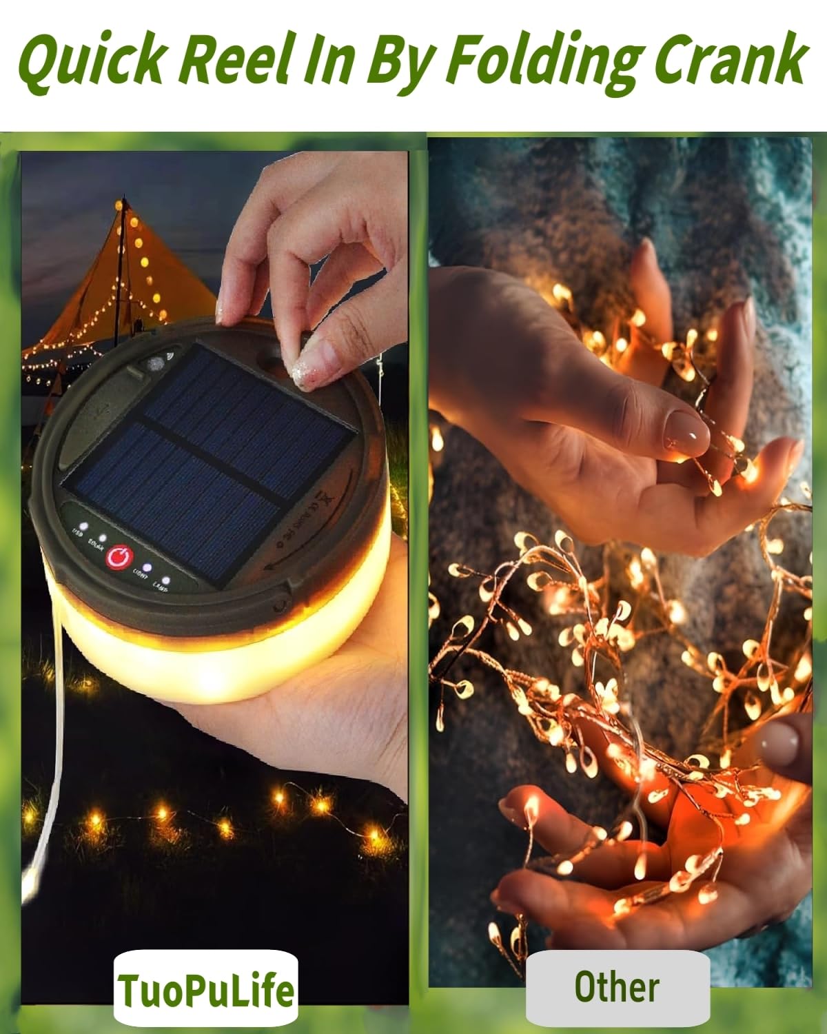 Solar Camping String Lights, 39.4 FT Fairy String Light, 4 in 1 Portable Waterproof Camp LED Lamp with 8 Lighting Modes, Hanging Rechargeable Tent Lantern for Outdoor Garden Patio Party Essentials