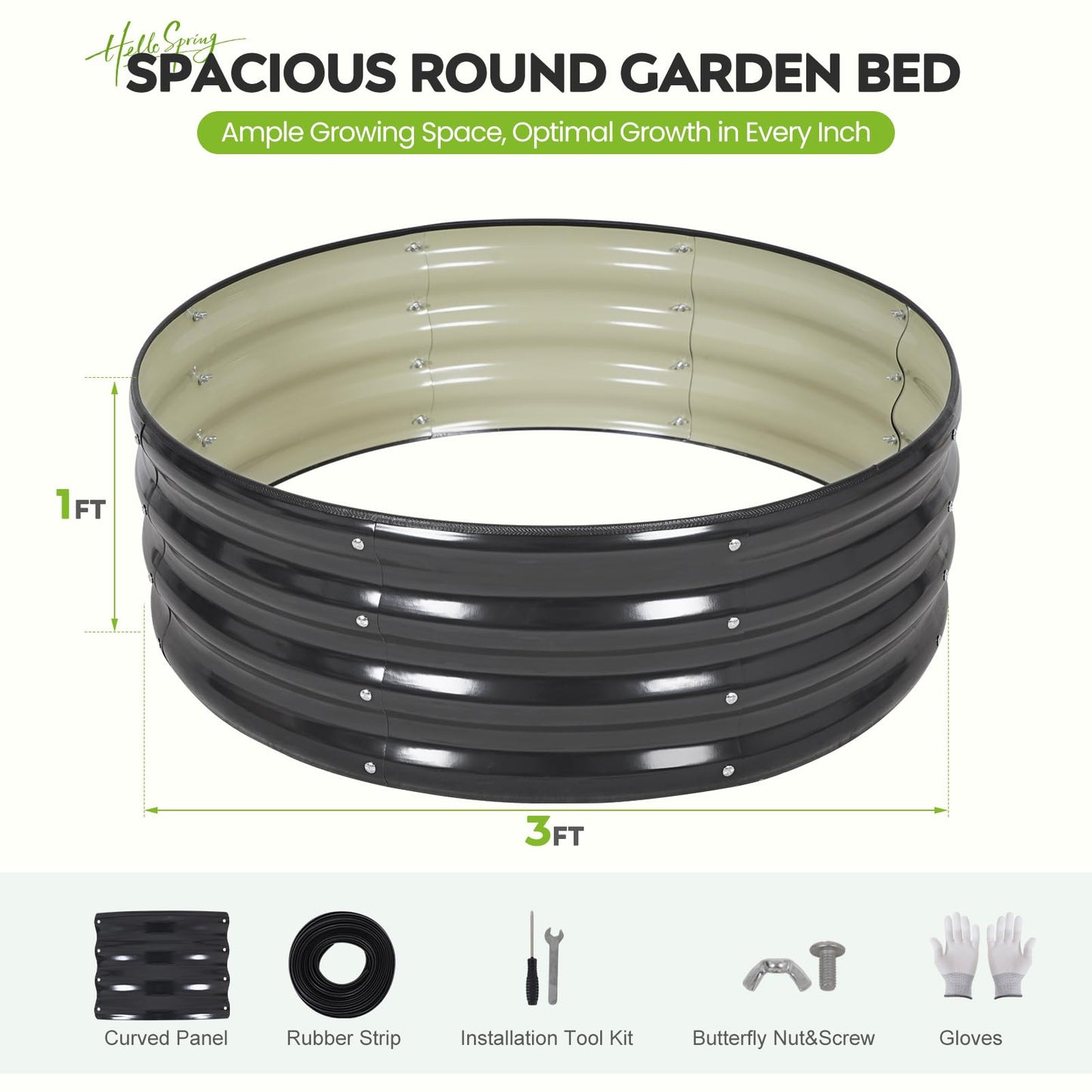 ZORMY Galvanized Raised Garden Bed Outdoor, Round Metal Planter Boxes 2 Pcs, 3x3x1ft Steel Raised Bed Kit for Planting Vegetables, Fruits, Flowers(Grey)