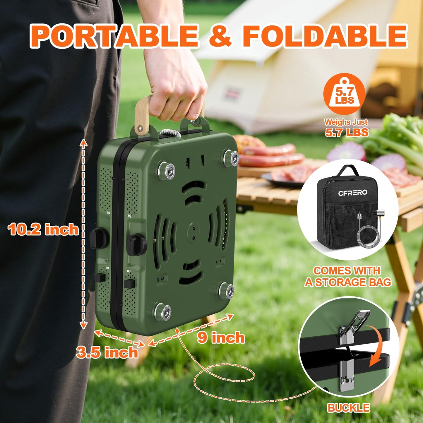 Propane 2-Burner Foldable Camping Stove with Carry Bag, Portable Propane Camp Stoves with Adjustable Burners & Piezo Ignition for Outdoor Cooking, Tailgating, Backyard Gathering(Griddle Not Included)