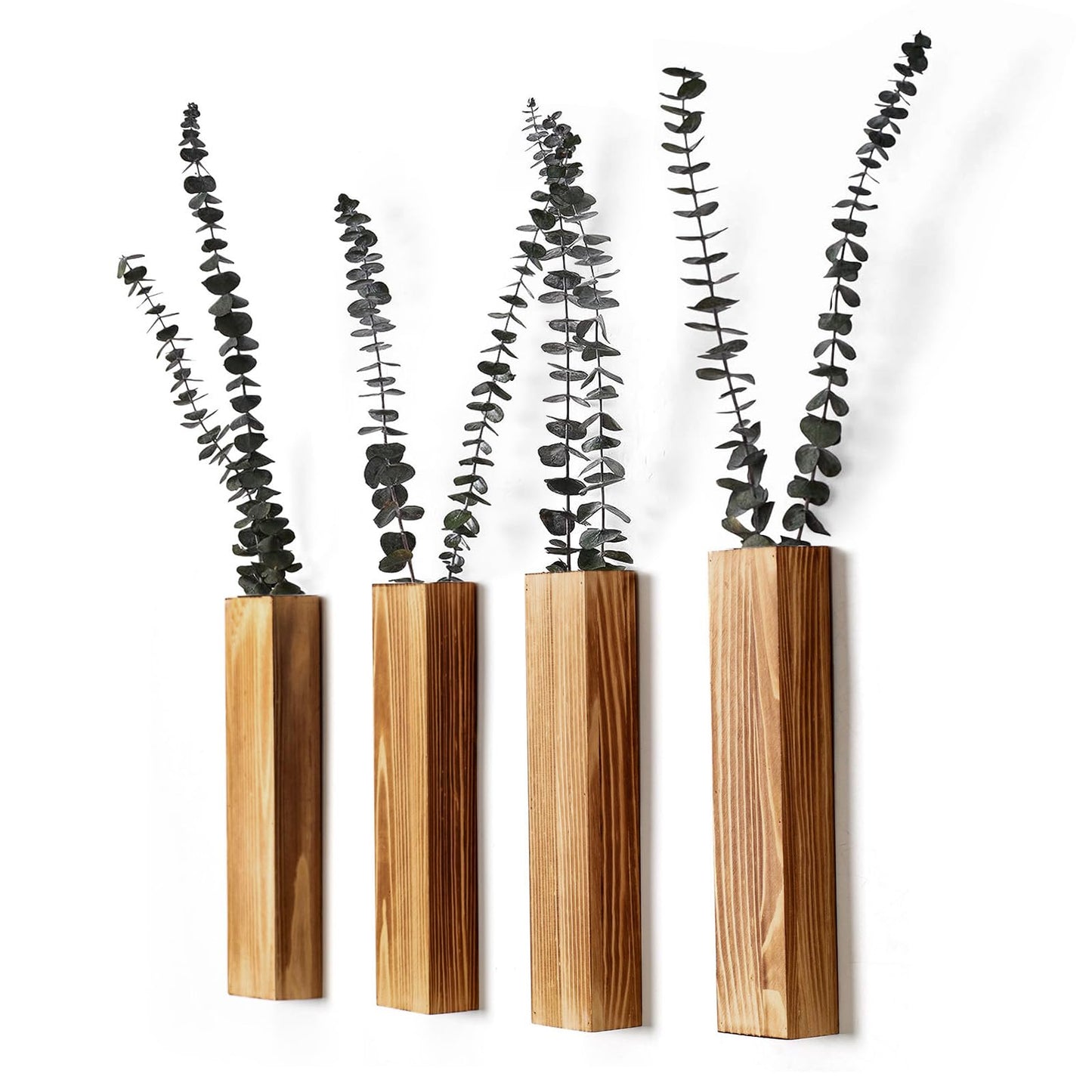 Sawoake Wooden Wall Planter Set of 4 - Modern Home Decor for Living Room, Bedroom, Bathroom - Brown Finish Planter for Dried Flowers, Faux Greenery, Indoor Plants