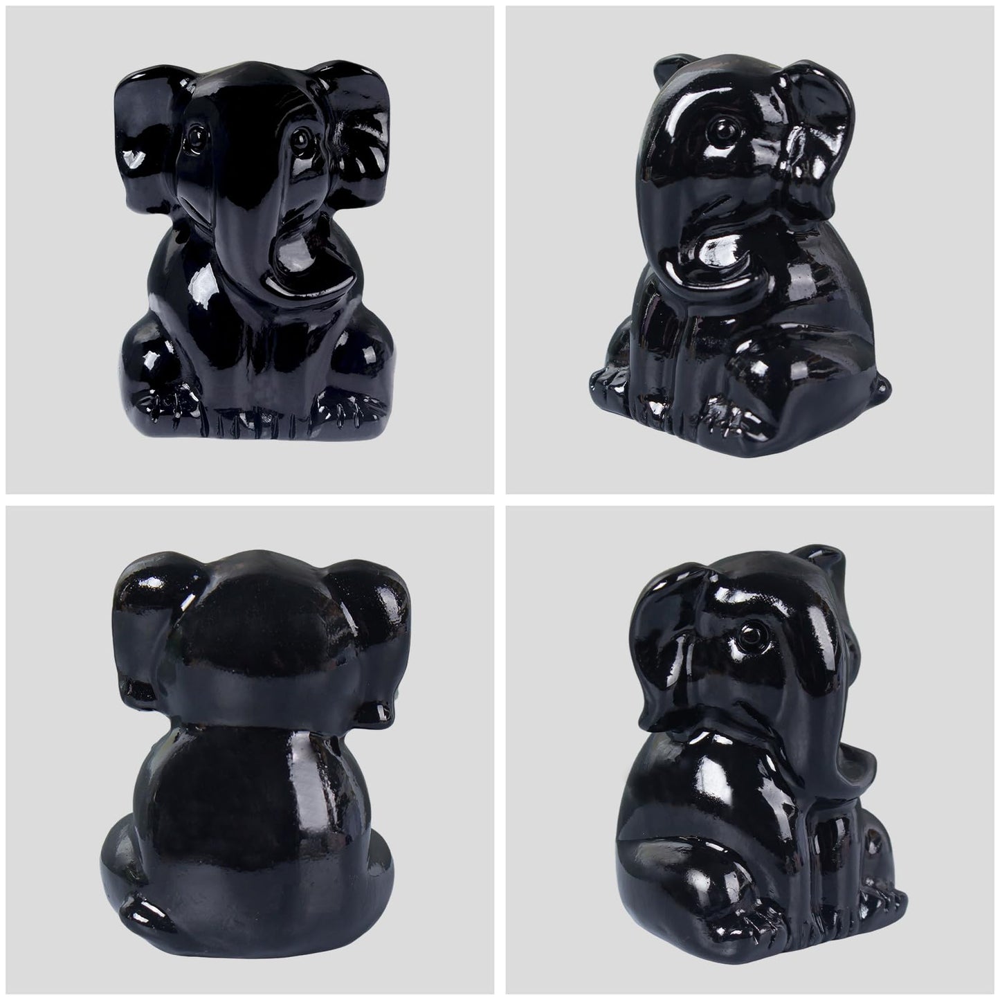 Ytbeoxk 2 Inch Crystal Elephant Decor Statues, Black Obsidian Cute Sitting Elephant Figurines, Reiki Healing Crystal Carved Animal Statues, Home Office Desk Hand Carved Decor Gifts for Women