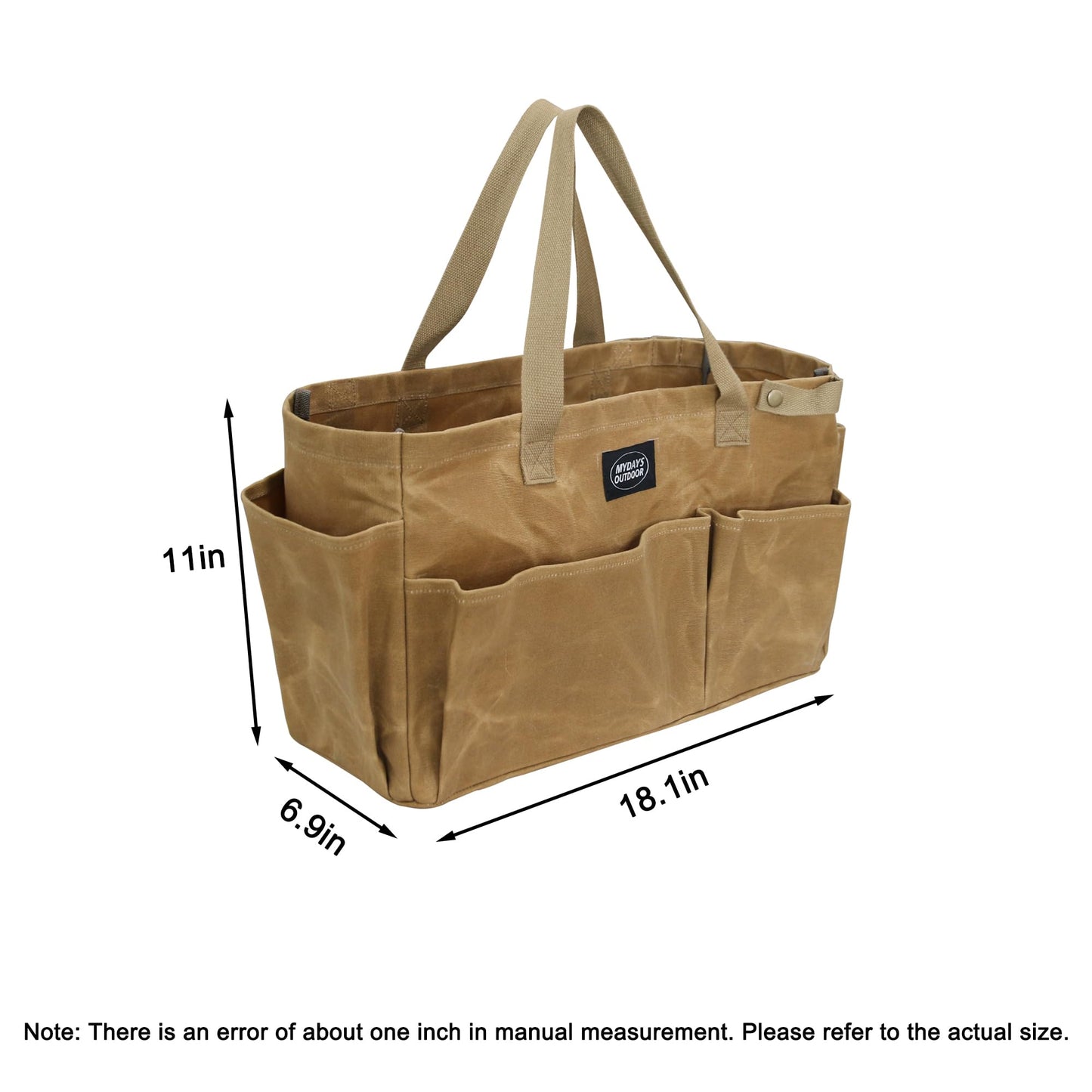 MYDAYS OUTDOOR Portable Garden Camping Tool Storage Bag,Waxed Canvas Firewood Carrier Tote bag,Collapsible Sturdy Garden Basket Great for Women, Gardener, Electrician, Repairer (Khaki)