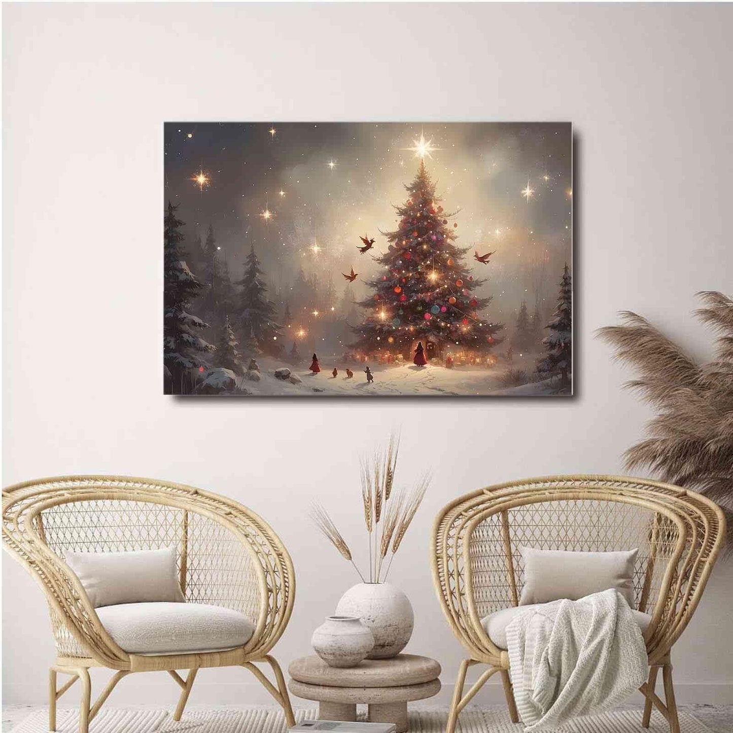Framed Canvas Wall Art Christmas Trees Christmas TV artwork for winter and holiday homes 28x40in Wood Framed