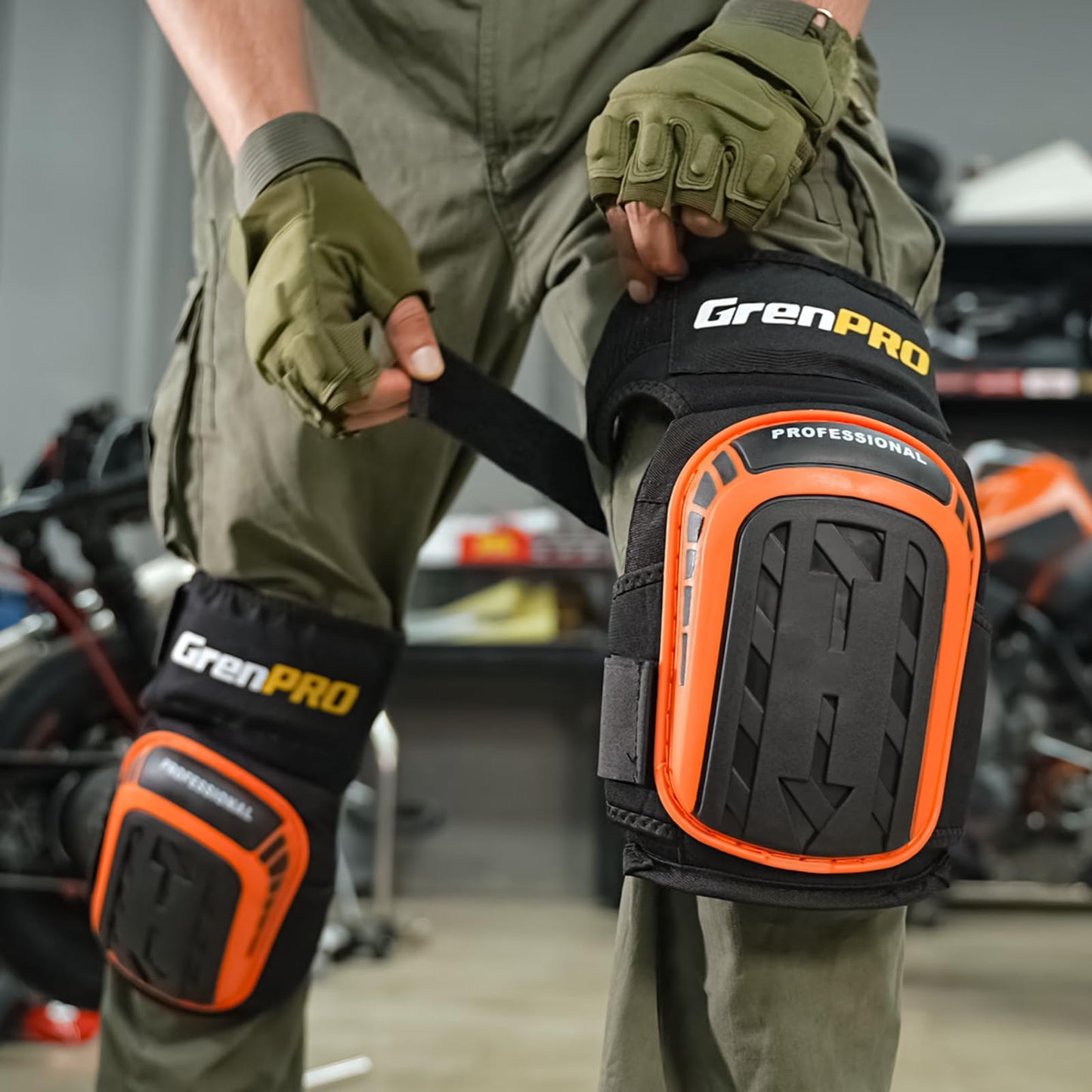 GRENPRO Professional Knee Pads for Work,Heavy Duty Thick Foam Knee Pads Tools,Knee Pad with Soft Gel Cushion for Construction,Work,Flooring,Gardening,Cleaning,Tiling,Orange