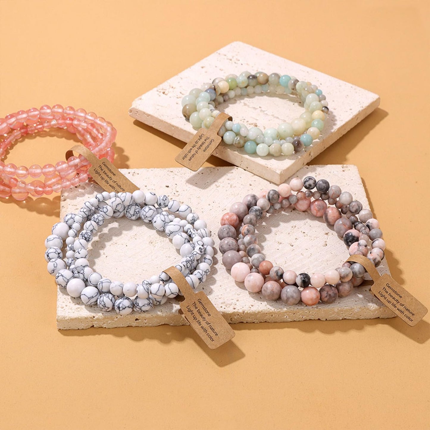 IVY TAILI Lapis Lazuli Bracelet Set: 3pcs Unisex Blue Lapis Lazuli Crystal Stretch Bracelets, 4-6-8mm, 6-8 inches, Lobster Claw Clasp