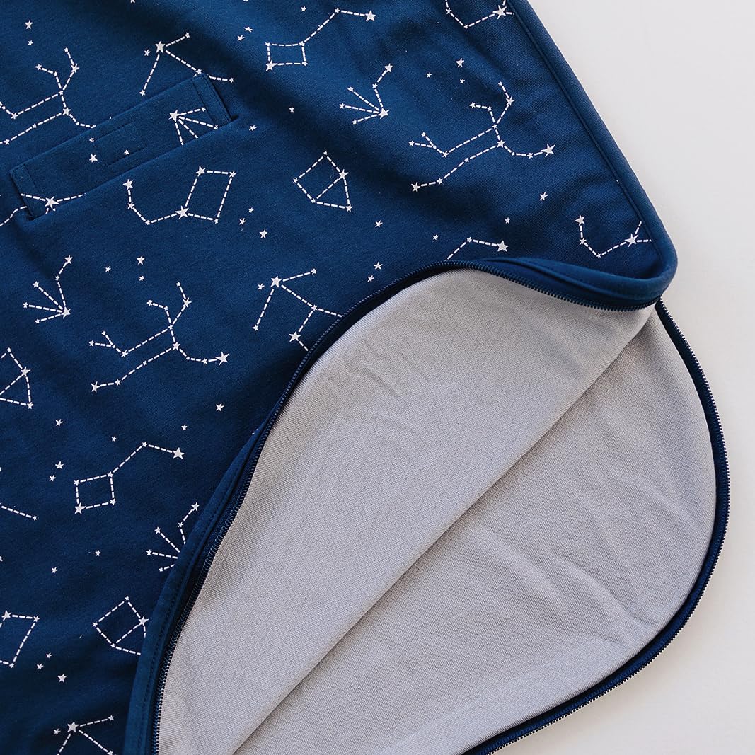 Woolino Ultimate Baby Sleep Sack – 4 Season Merino Wool Sleeping Bag, Organic Cotton Outer, Temp Regulating Blanket, Adjustable Sleep Sack Universal Size 2–24 Months - Night Sky