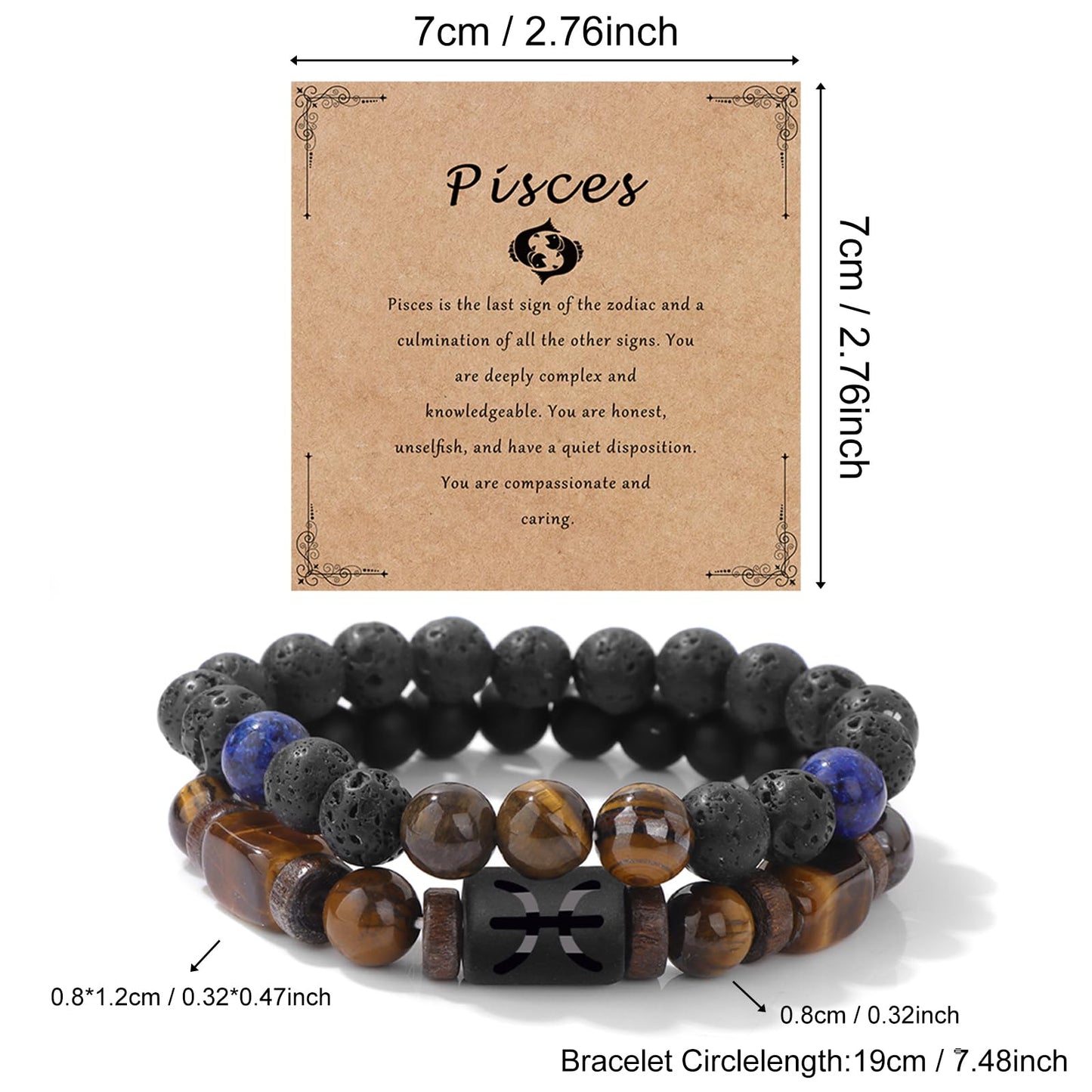 Pisces Zodiac Lapis Lazuli Bracelet for Women Men-2pcs 8mm Obsidian And Tigers Eye Beaded Bracelets Healing Crystals Jewelry for Birthday Valentines Day Mother's Day Christmas Gifts