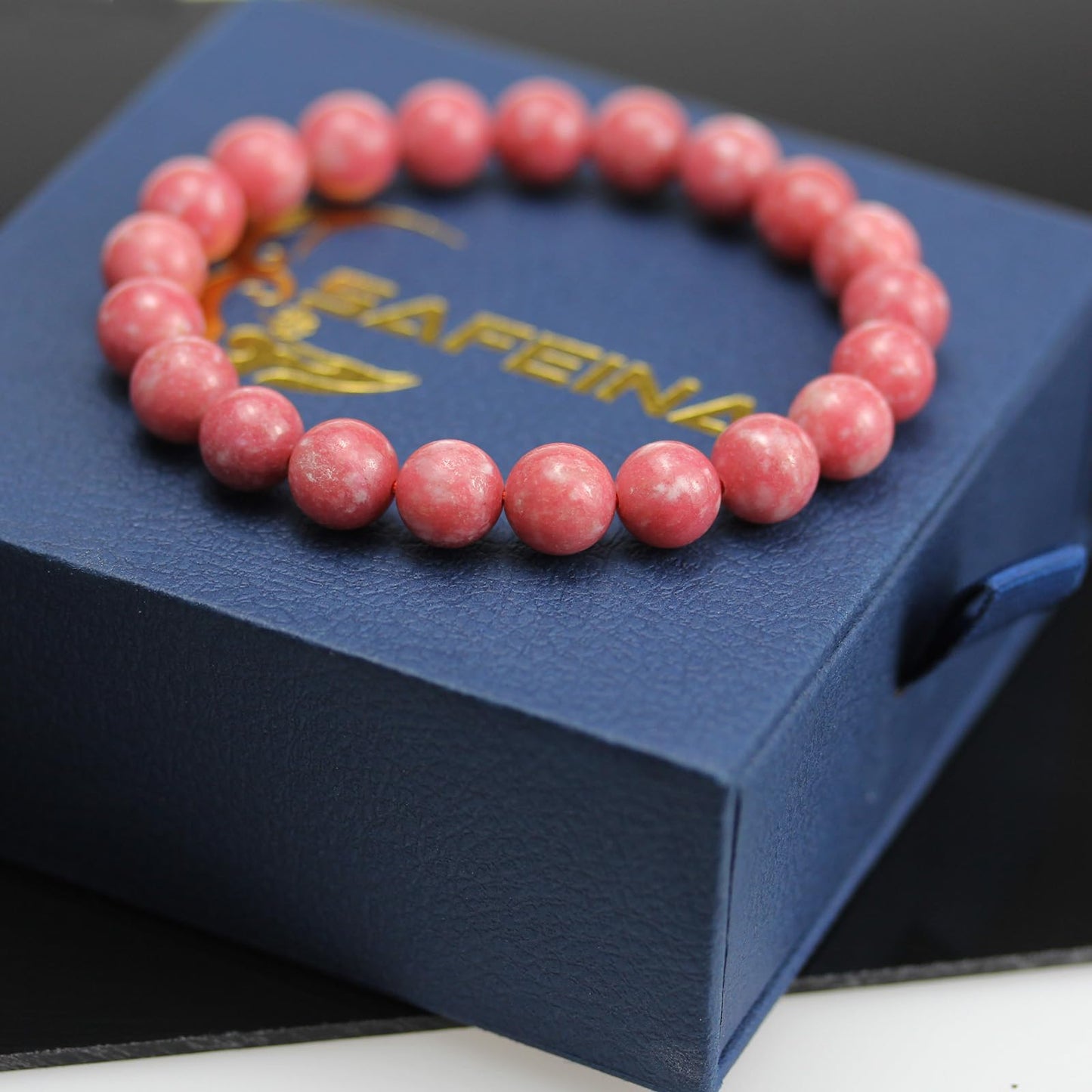 SAFEINA Natural Semi Precious Gemstone Stretch Bracelet Quartz Crystal Bracelet Beads Jewelry Gift for Men, Women, Yoga Luck & Positive Energy, Birthday, Motherday, Graduation Gift– Ready to Wear 8mm