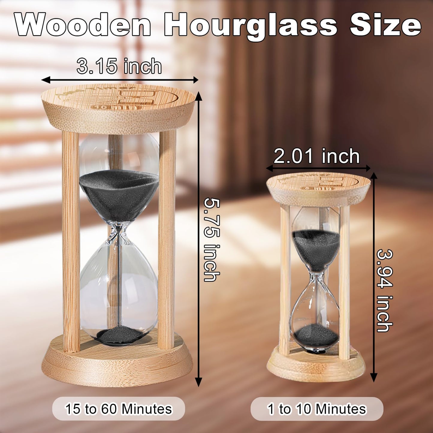 SuLiao Wooden Sand Timer 1 Minute Hourglass, Beech Sand Clock, Small Black Sand Watch 1 Min, Reloj De Arenai Hour Glass Sandglass for Home Office Wedding Decorative Game Classroom