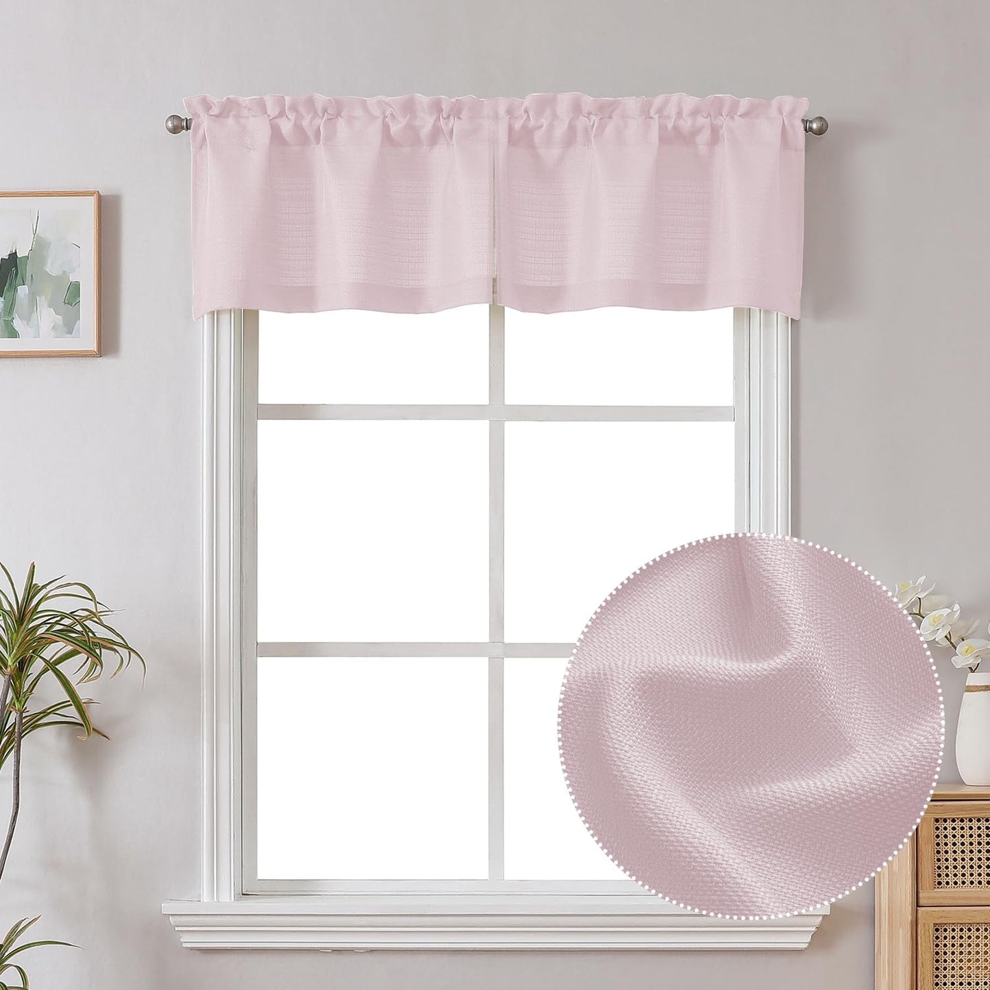 Chyhomenyc Bennet Blush Pink Valance for Windows, Faux Linen Slub Textured Semi Sheer Small Window Kitchen Valance Curtain, Rod Pocket Cafe Valance for Bathroom Laundry Basement, 30Wx14L inch, 2 Piece