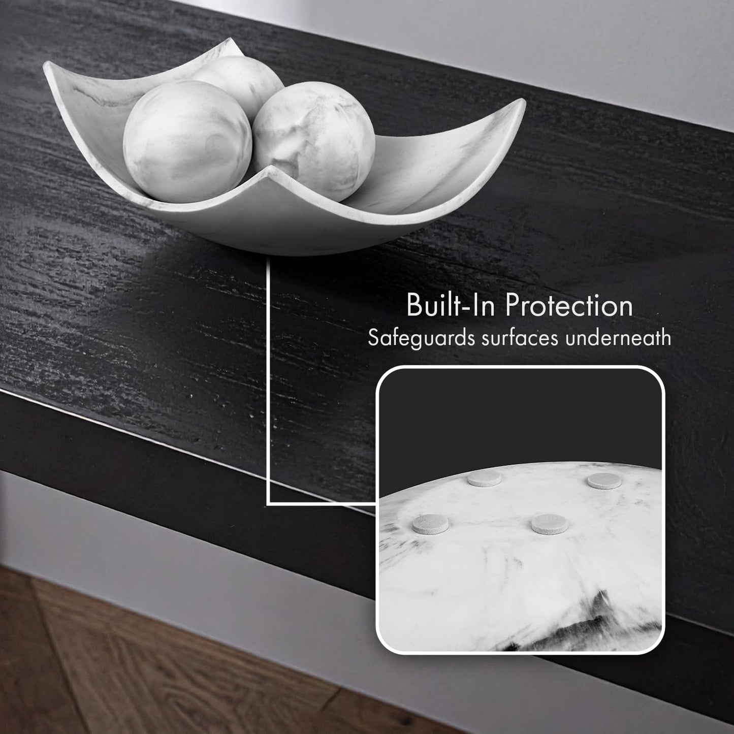 Creative Scents White Marble Look Decorative Bowl with matching Set of 3 Balls (2.75”) for Coffee Table Centerpiece, Dining Table, Living Room