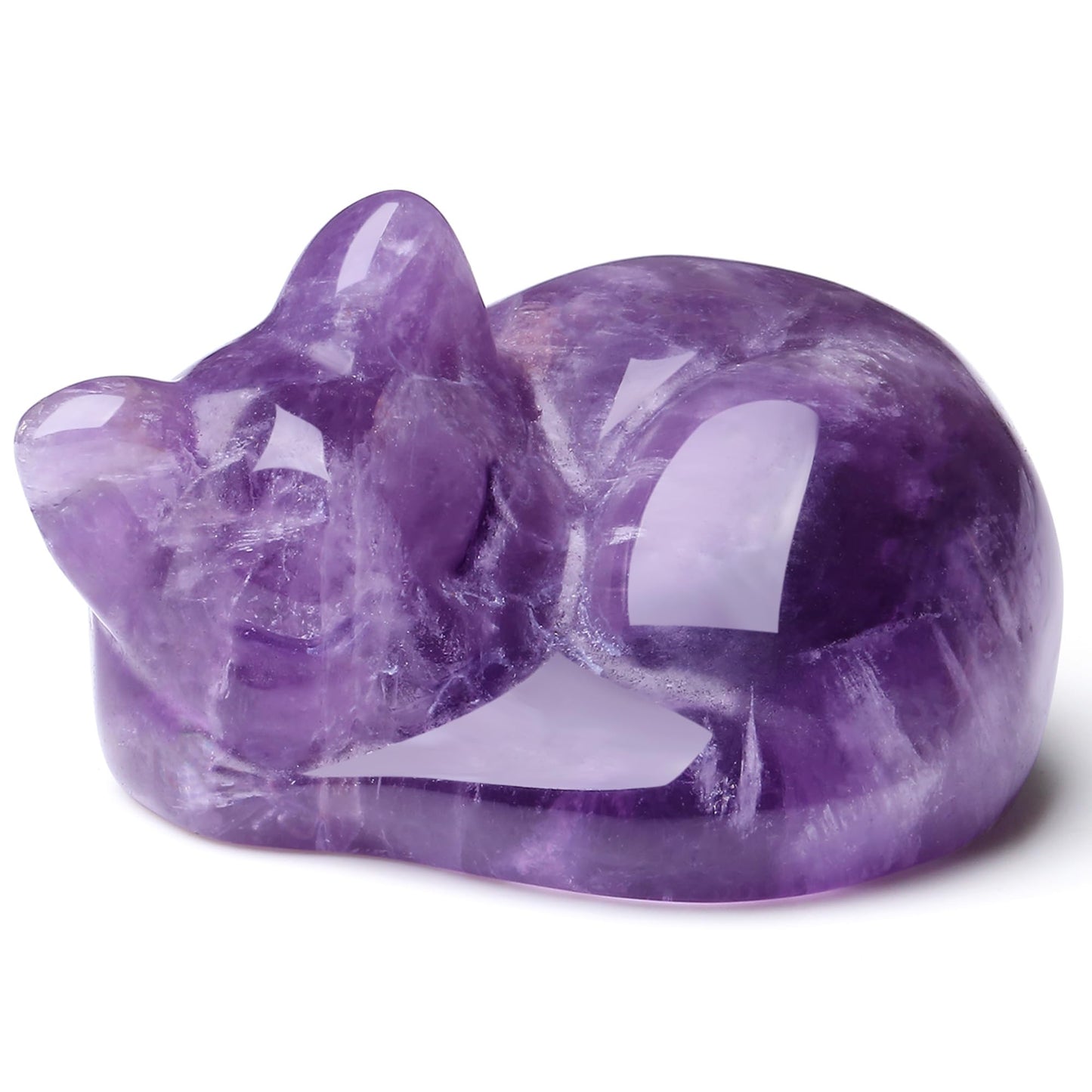 QINJIEJIE Amethyst Cat Decors Natural Healing Crystal Stones Figurine Statue Carved Polished Gemstones Decoration Office Room Desk Purple Decor Purple Gifts for Women Cat Lover Valentine Decor