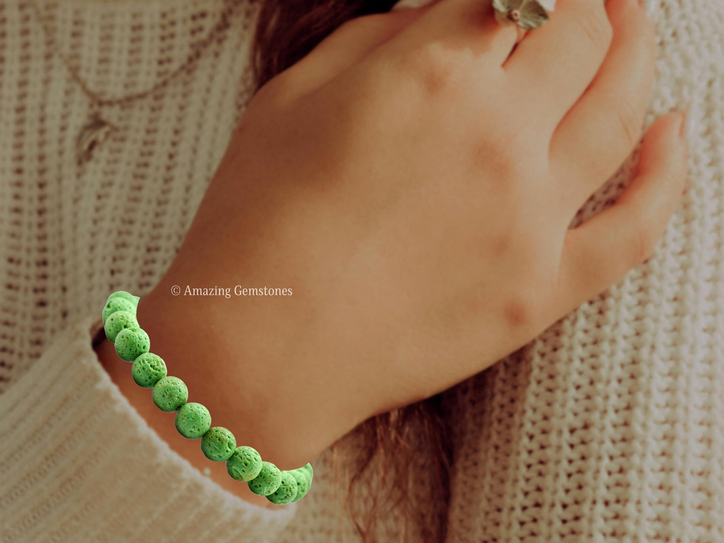 Amazing Gemstone Crystal Bracelet for Women Men's Gifts - Protection Healing Crystal Bracelet - 8mm Gemstone Beaded Stretchable Bracelet Pulseras Para Hombres Mujer Stocking Stuffers Mothers Day Gift (Green Lava)