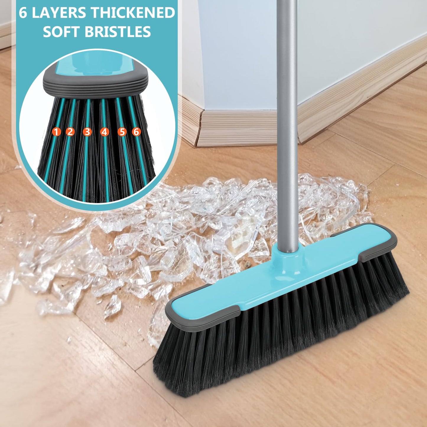 Indoor Broom,Soft Bristle Heavy-Duty Broom for Sweeping Concrete Courtyard Garage Patio Indoor Home Kitchen Office