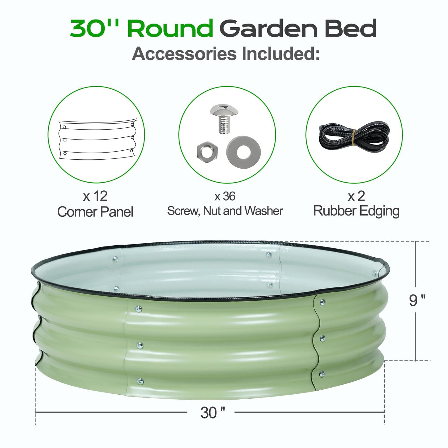 Aoodor 2 Pack 9" Tall 30" Metal Raised Garden Bed, Outdoor Planter Box and Raised Garden Kit for Vegetables, Flowers, Arugula and Herbs, Olive Green