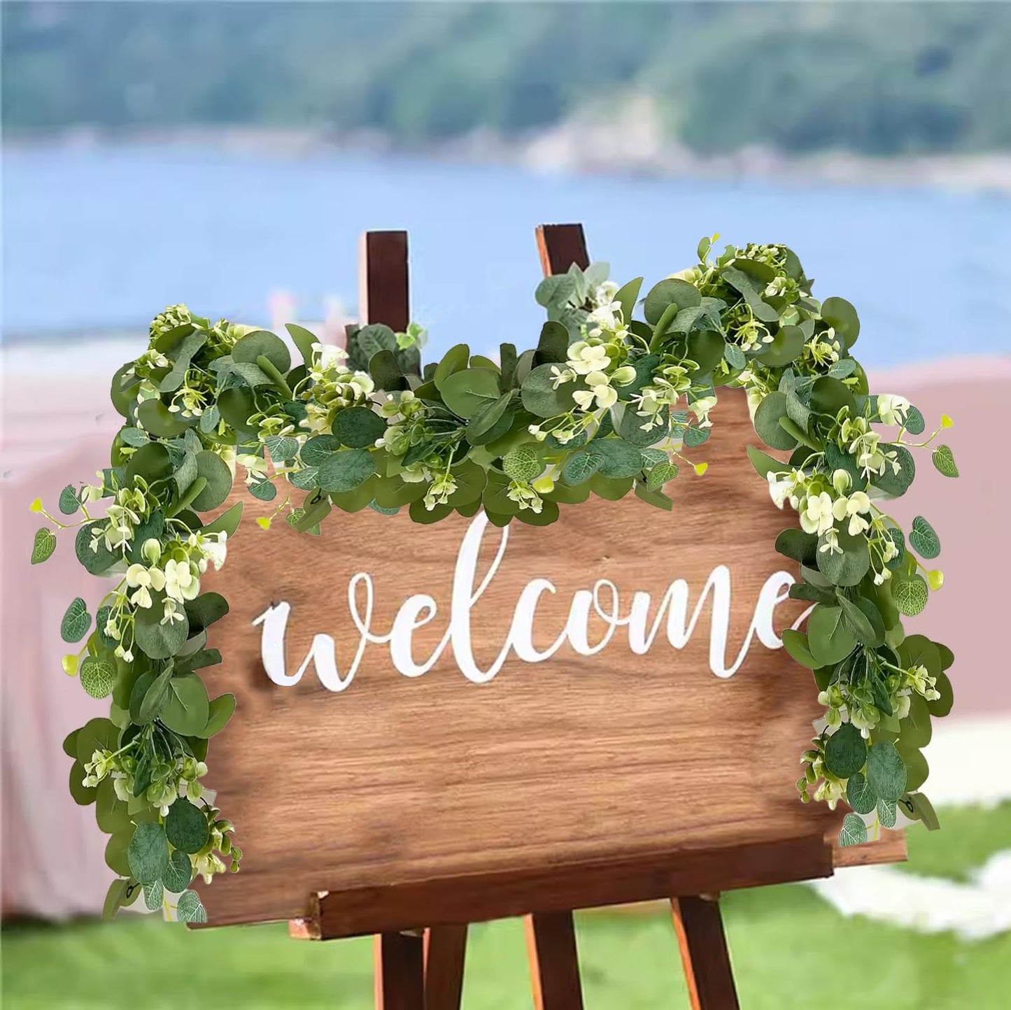 2 Pack Artificial Eucalyptus Garland 5.9FT Spring Greenery Garland Decor Summer Faux Silver Dollar Hanging Eucalyptus Greenery Vines for Home Table Mantle Wedding Party Indoor Outdoor