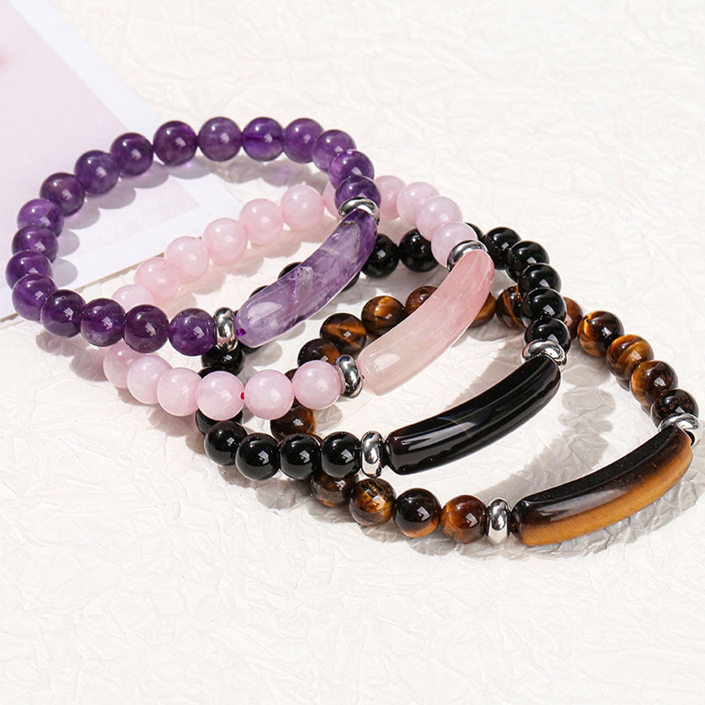 Link Pheromone Bracelet for Women, 8mm Healing Crystal Beads Stretch Bracelet Pink Love Rose Quartz Pheromone Bracelet Handmade Good Luck Energy Chakra Stone Beaded Bangle Jewelry Gifts for Women Mom(Purple)