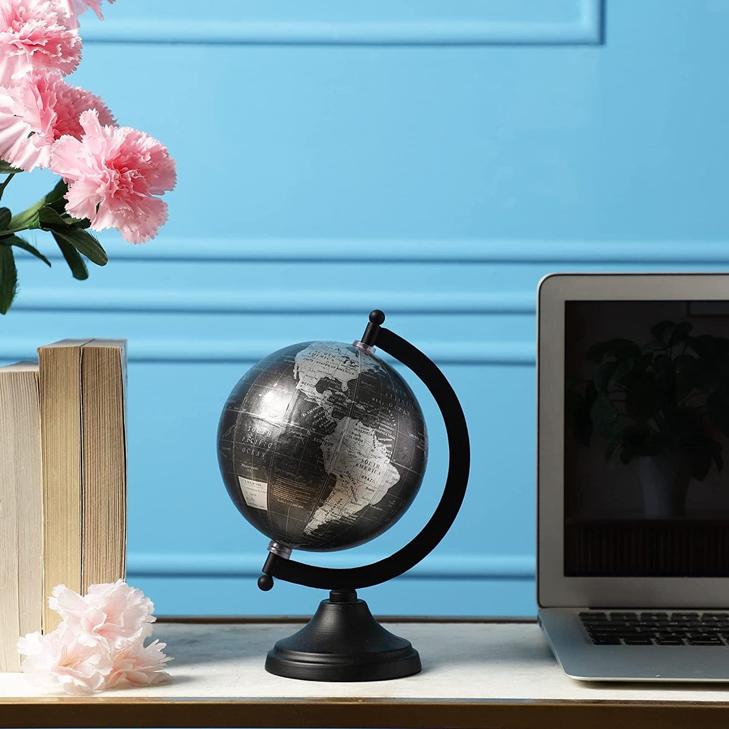 Rely+ 5" World Globe With Sturdy Metal Stand (NOT PLASTIC!) - Desktop Globes For Home Desk Table Office Decor - Book Shelf Decor Globe - 5 Inch - Metallic Black
