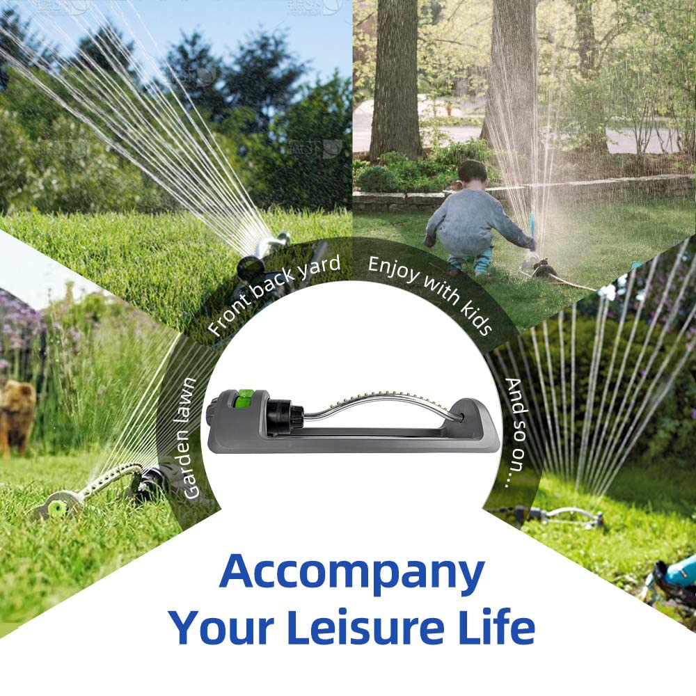 Lawn Sprinkler, HH Together Oscillating Sprinkler with 18 Hole Brass Nozzles, Watering for Lawn & Garden Covers up to 3,600 sq.ft, Easy Adjust Range Control