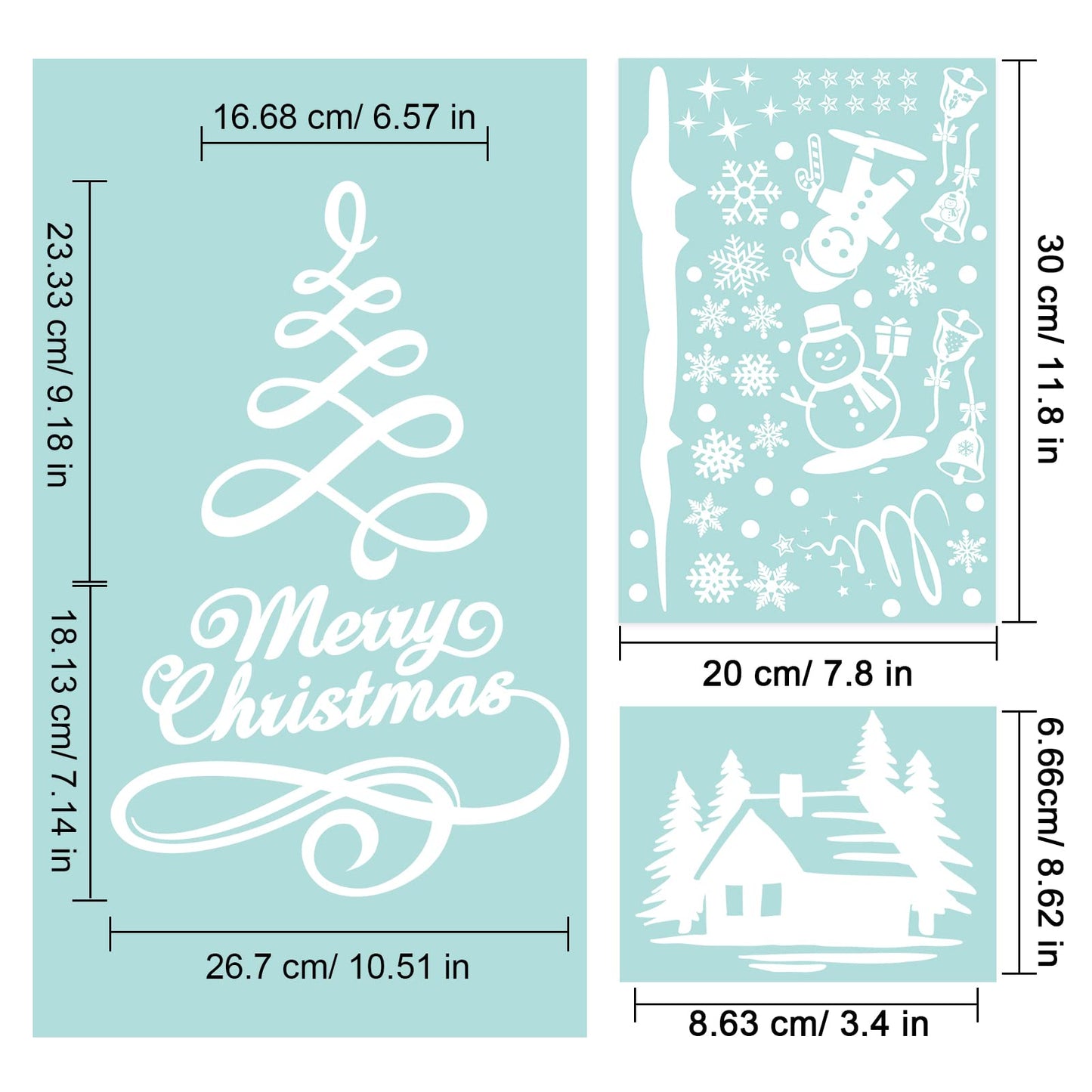 Whaline 9 Sheets Christmas Window Clings Stickers Double-Sided Merry Christmas Tree Snowflake Window Decals White Holiday PVC Stickers for Home Shop Glass Display Decoration, 9 Sheets