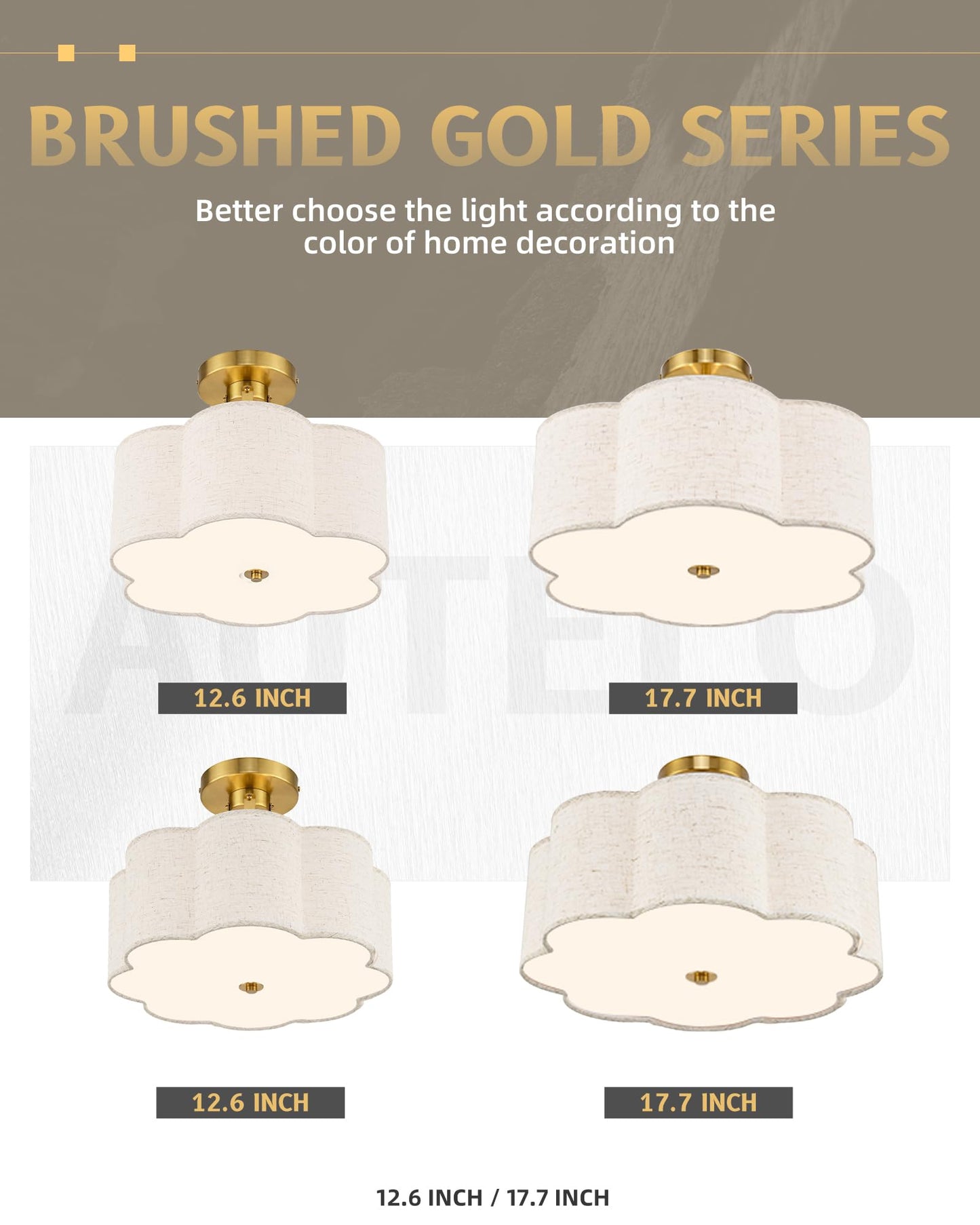 AUTELO 12.6 Inch Semi Flush Mount Ceiling Light,3-Light Brushed Gold Modern Ceiling Light with Flower-Shaped White Fabric, Kitchen Ceiling Light for Bedroom Hallway, C2507 BGS-8