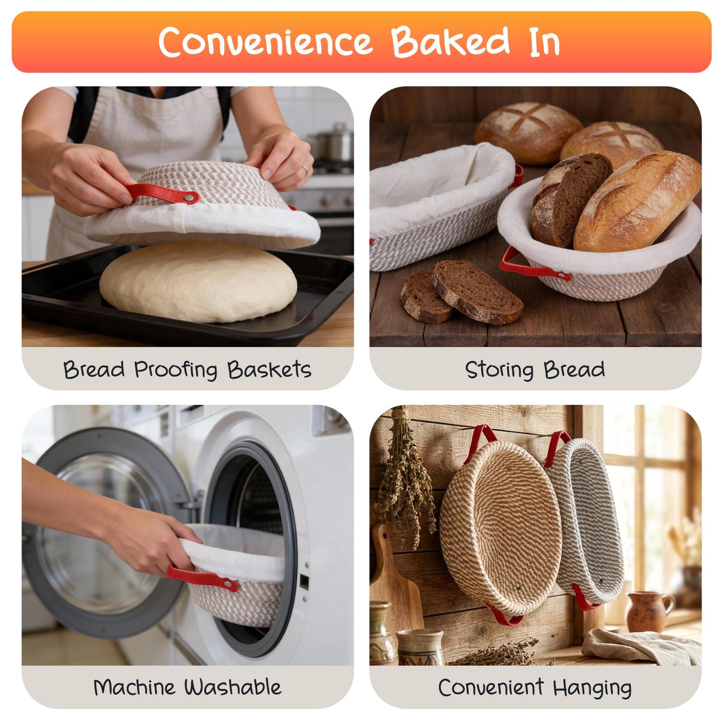 Sourdough Bread Baking Supplies, Cotton Rope Sourdough Starter Kit with 9'' Round & 10'' Oval Banneton Basket with Non-Stick Dutch Oven Liner & Covers, Sourdough Gift for Bakers Women Wife Mom(39pcs)