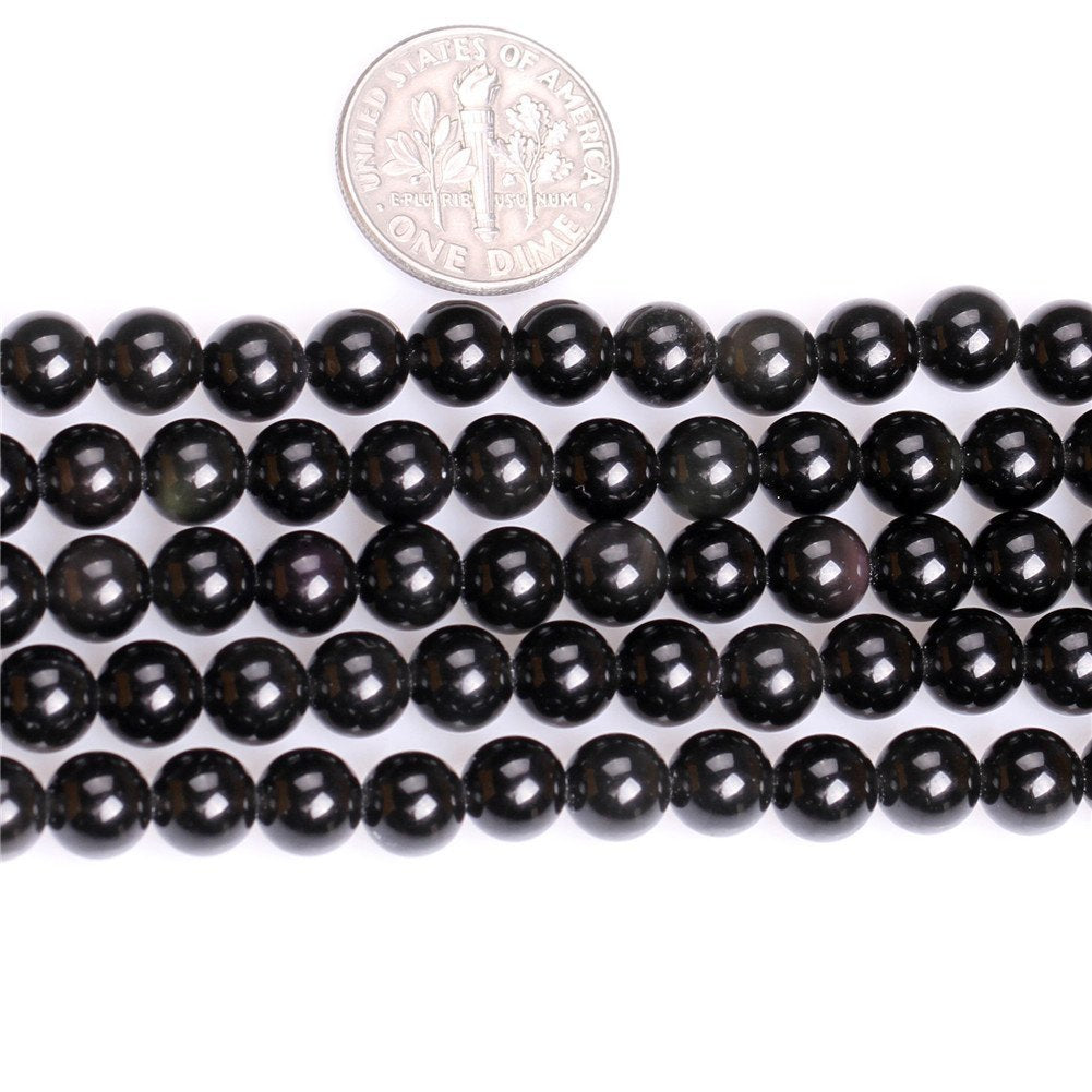 10mm Natural Black Obsidian Beads Round Gemstone Loose Beads for Jewelry Making (36-38pcs/strand)