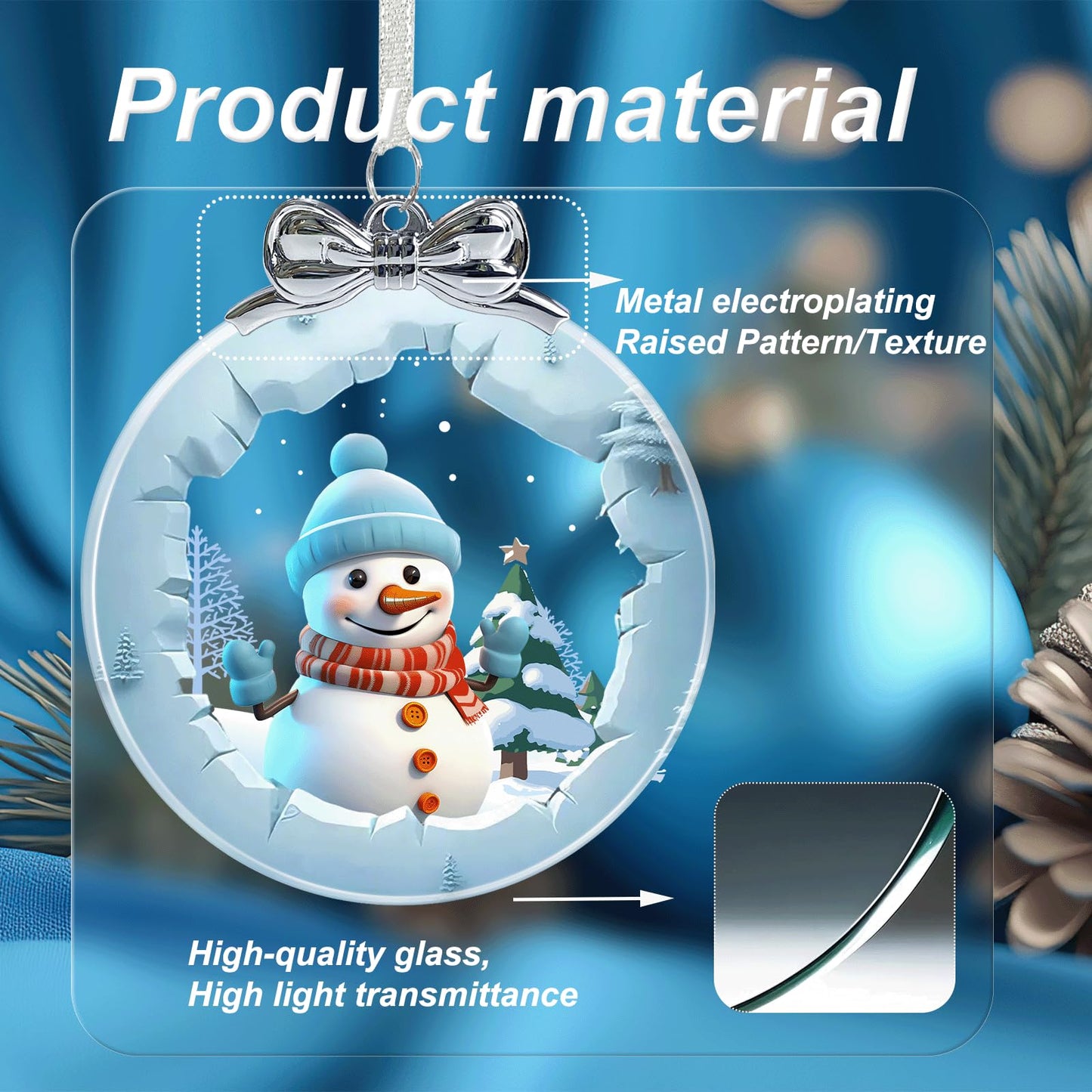 Snowman Ornaments for Christmas Tree Crystal Glass, Snowman Christmas Ornaments Xmas Decorations, Holiday Keepsake Present Exchange Ideas