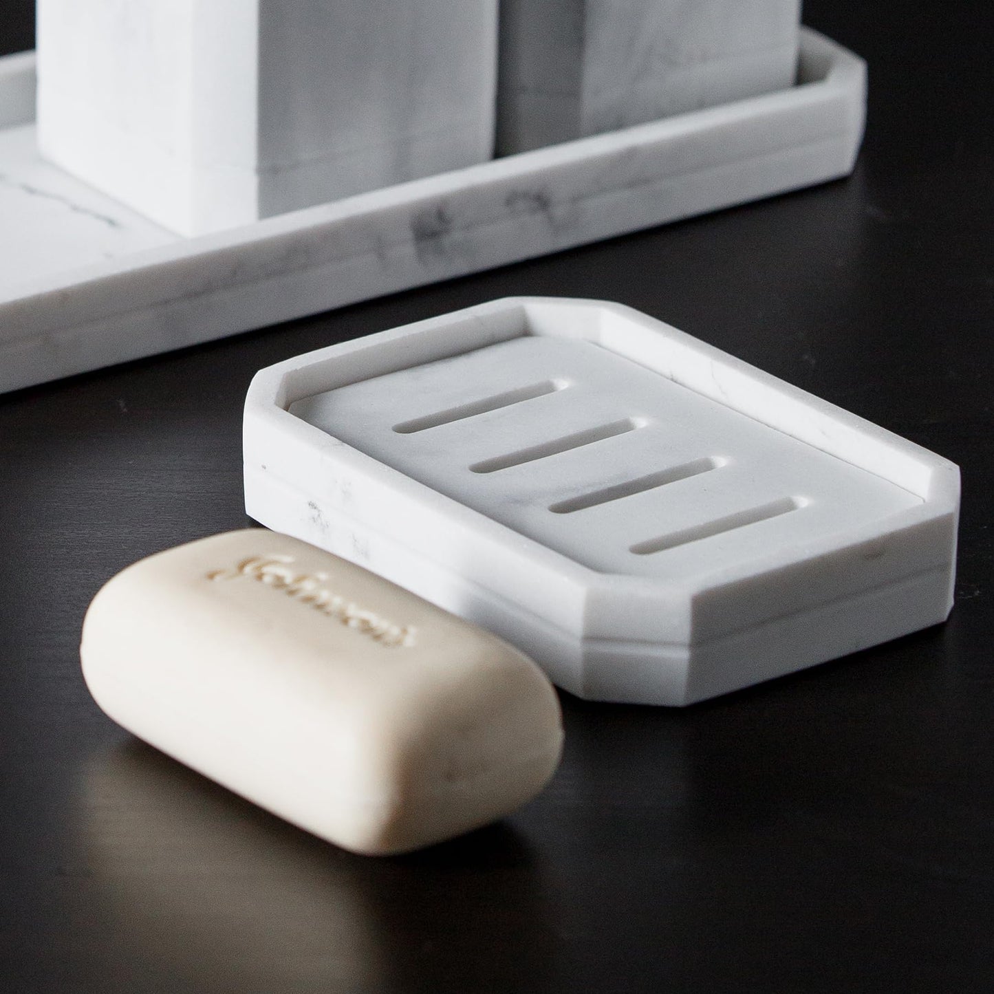 Resin Marble-Like Texture Soap Dish Drainable Soap Holder,Double Layer Draining Soap Dish.