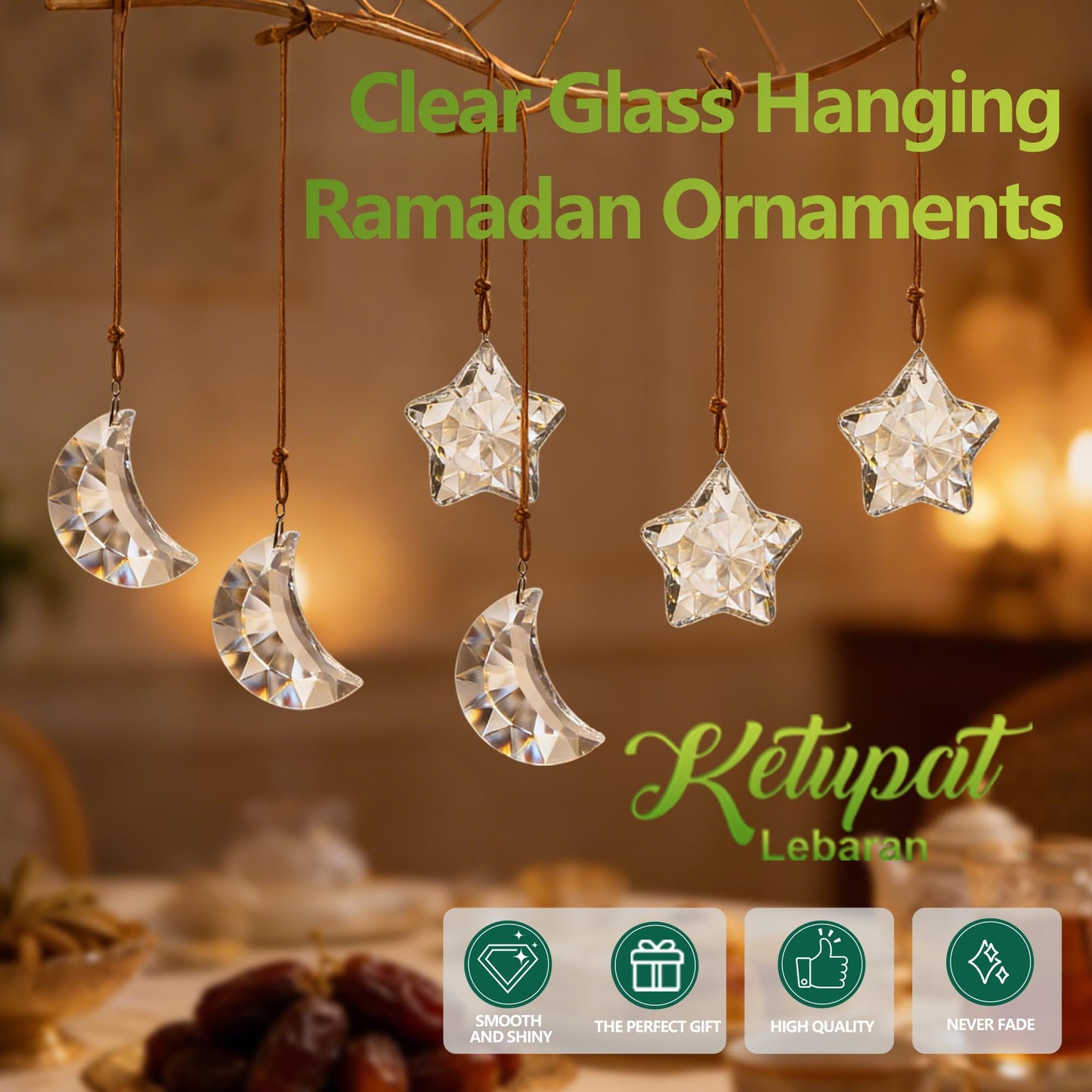 LOULIQIGIFT 6pcs Clear Crystal Star and Half Moon Prisms Ornaments Faceted Glass Hanging Ornaments for Home Garden Window Wedding Party Decor