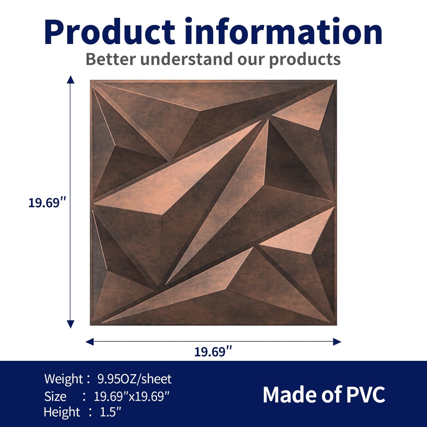 Art3dwallpanels PVC 3D Wall Panel Diamond for Interior Wall Décor, Wall Decor PVC Panel, 3D Textured Wall Panels, Pack of 12 Tiles, Antique Copper