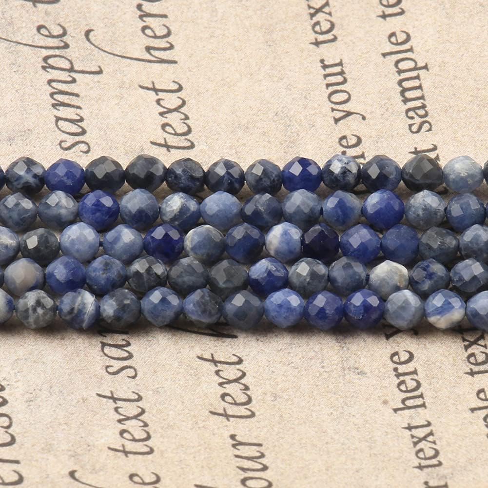 Song Xi 120pcs 3mm Natural Old Blue Sodalite Gemstone Beads Faceted Round Loose Stone Beads for Jewelry Making (1 Strand)