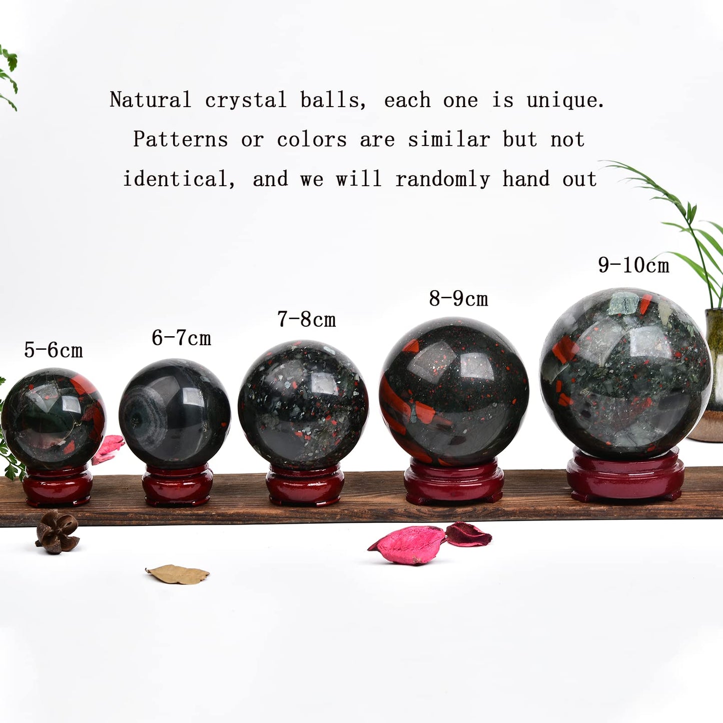 JIC Gem African Bloodstone Crystal Ball Natural Quartz Crystal Sphere Stone Ball with Wooden Base (70-80mm)