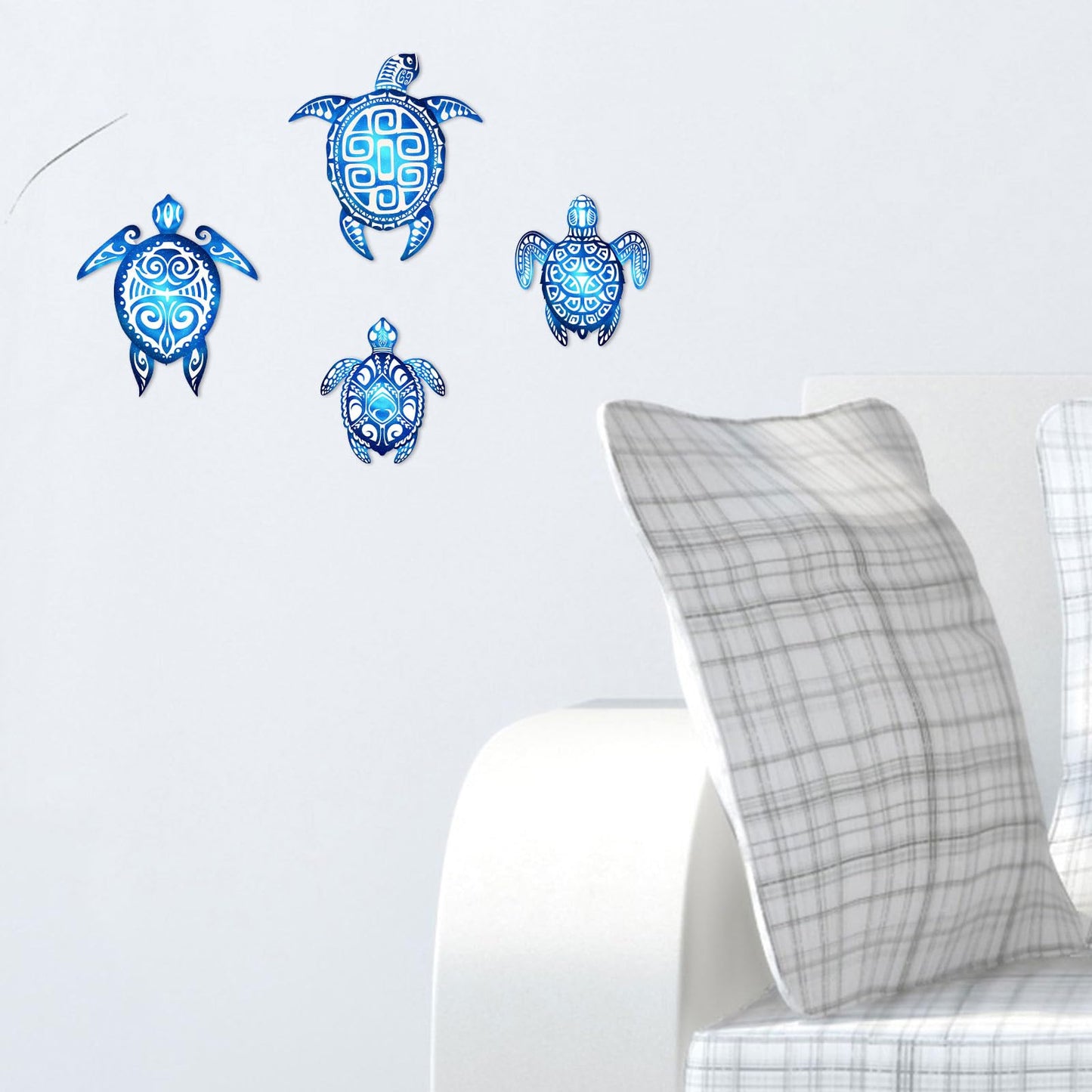 Yalikop 4 Pieces Sea Turtle Bathroom Wall Decorations Sea Turtle Ocean Voyage Sign Beach Theme Wooden Plaque Farmhouse Rustic Decorations for Home Wall Bathroom Decor Blue